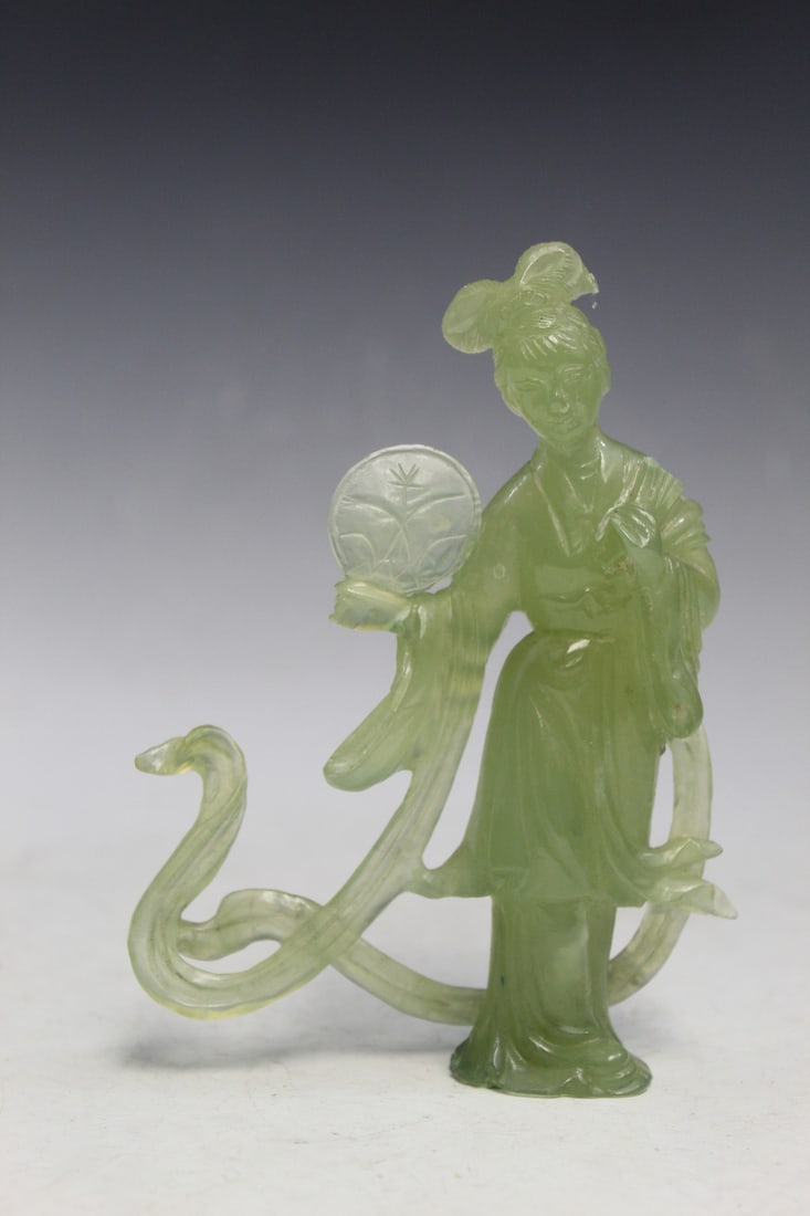 Chinese Carved Serpentine Jade Figure: Chinese Carved Serpentine Jade Figure. H 5".