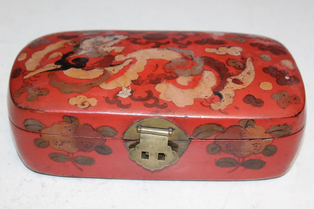 Chinese Red Lacquer Box with Dragon Decoration (1 of 4)