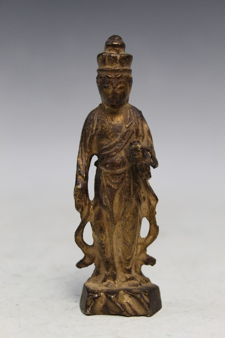 Asian Gilt Metal Figurine of a Buddha (1 of 5)