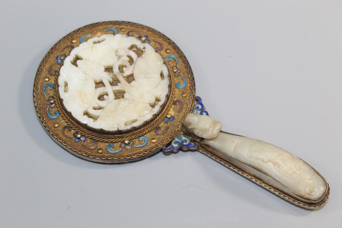 Chinese Silver and Jade Inlay Mirror (1 of 7)