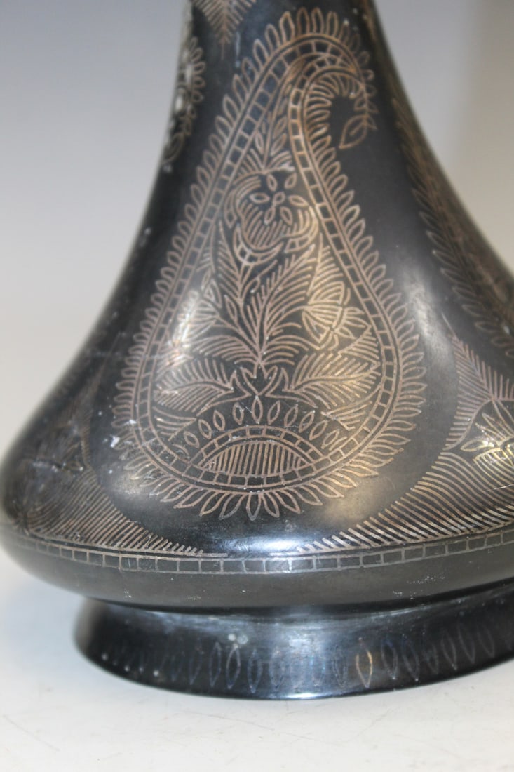 Middle Eastern Bronze Vase with Silver Inlay - 2