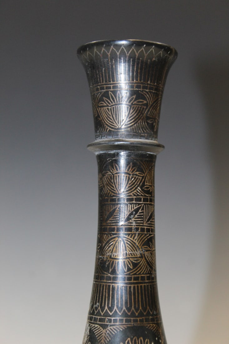 Middle Eastern Bronze Vase with Silver Inlay - 3