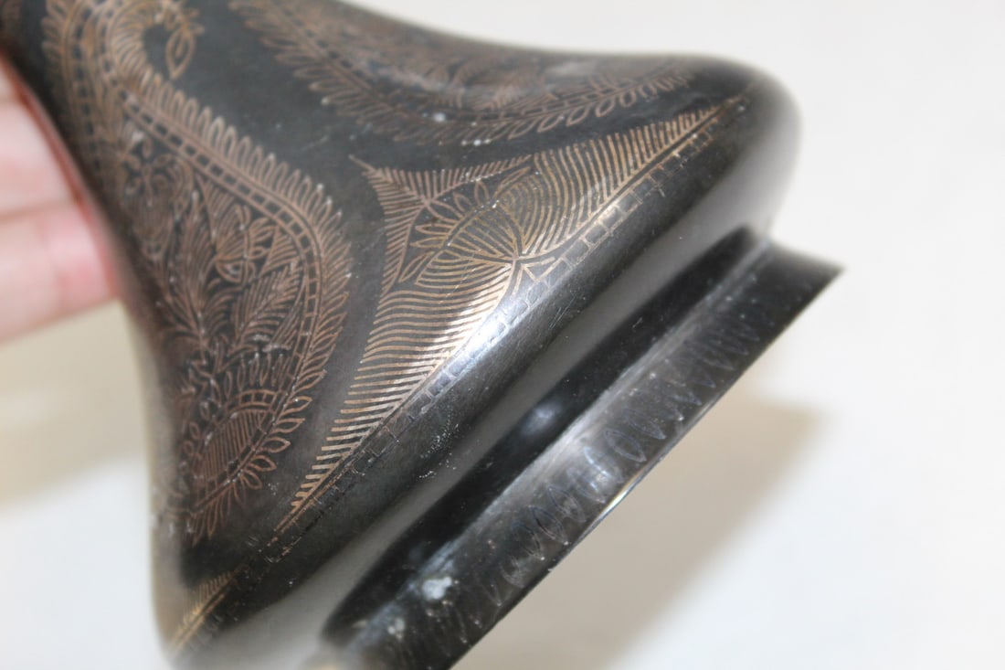 Middle Eastern Bronze Vase with Silver Inlay - 4