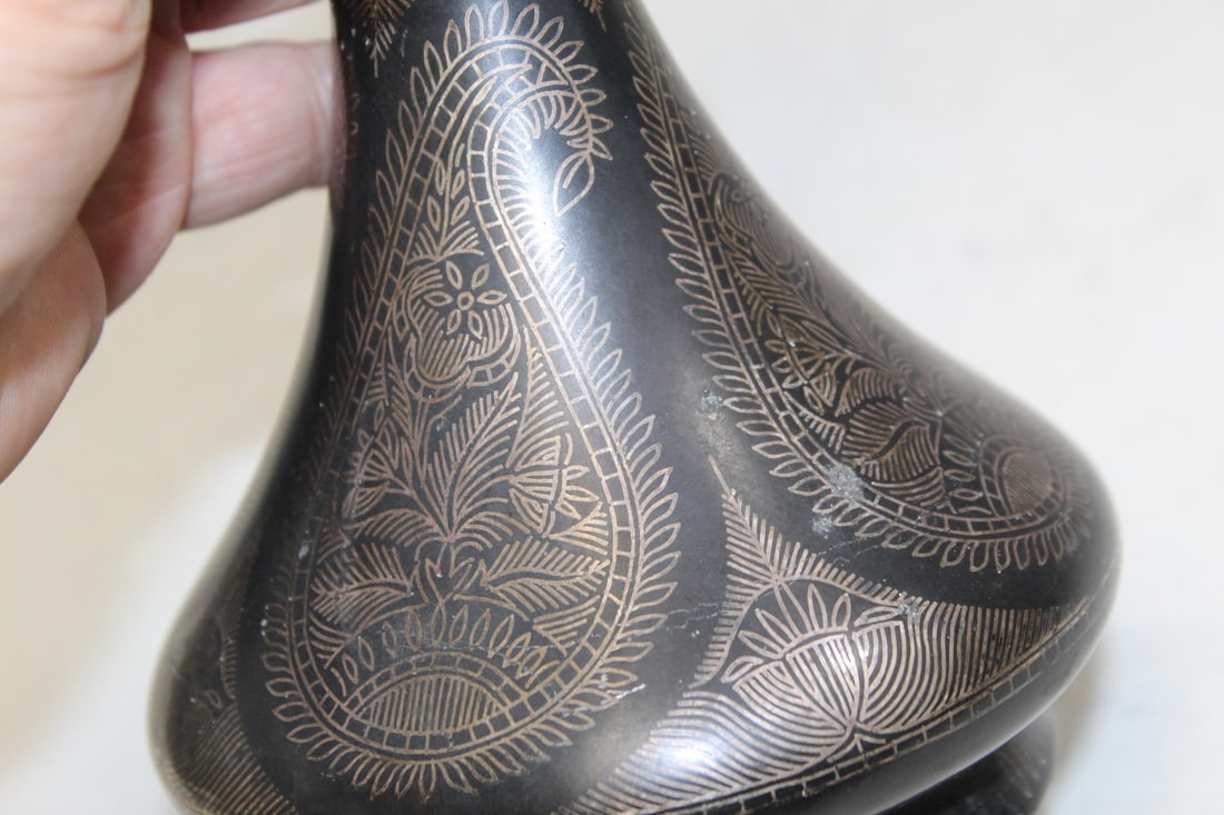 Middle Eastern Bronze Vase with Silver Inlay - 6