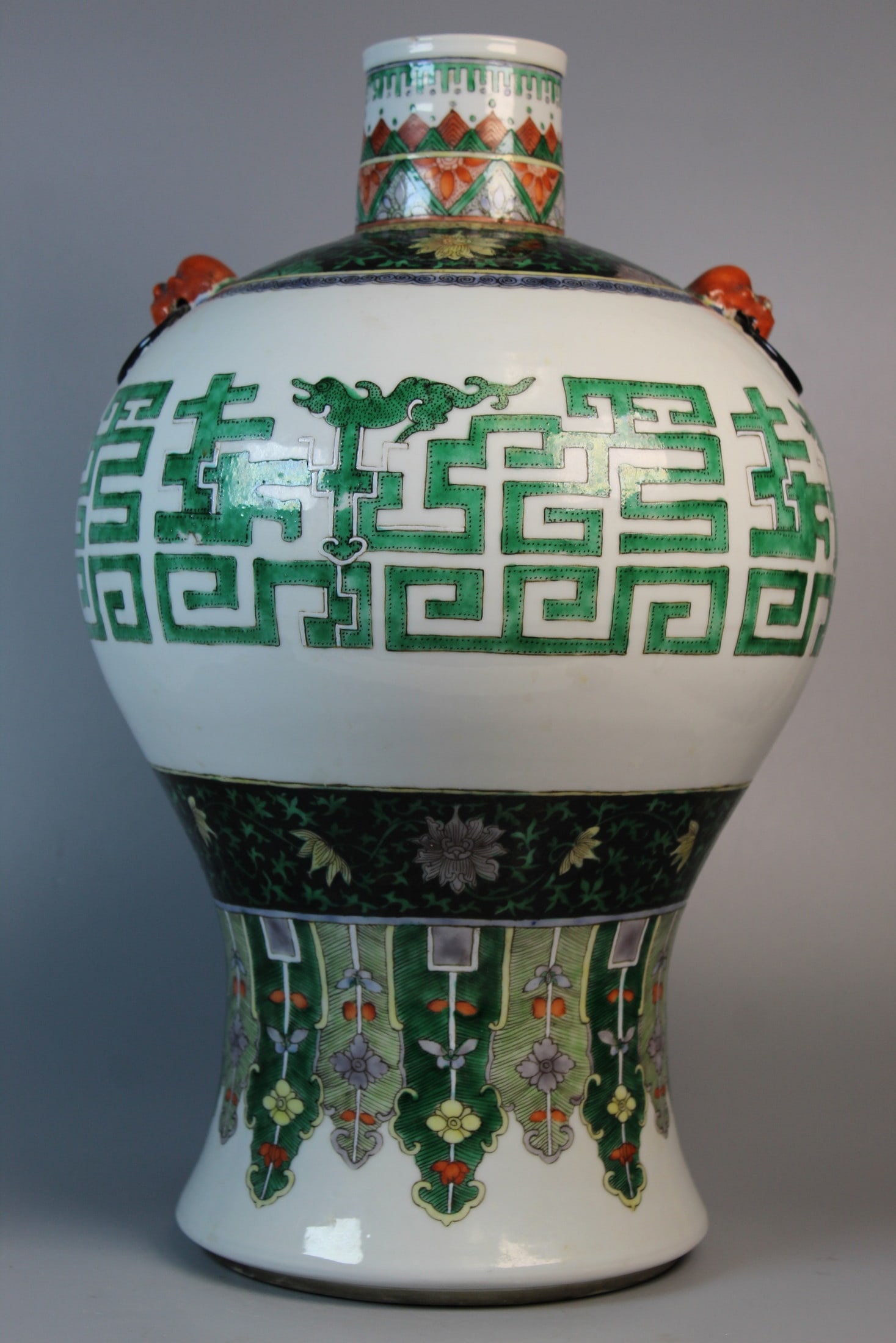 Chinese Famille Verte Porcelain Meiping Vase, Kangxi Period: Chinese Famille Verte Porcelain Meiping Vase, Kangxi Period. H 15". Diam 10".