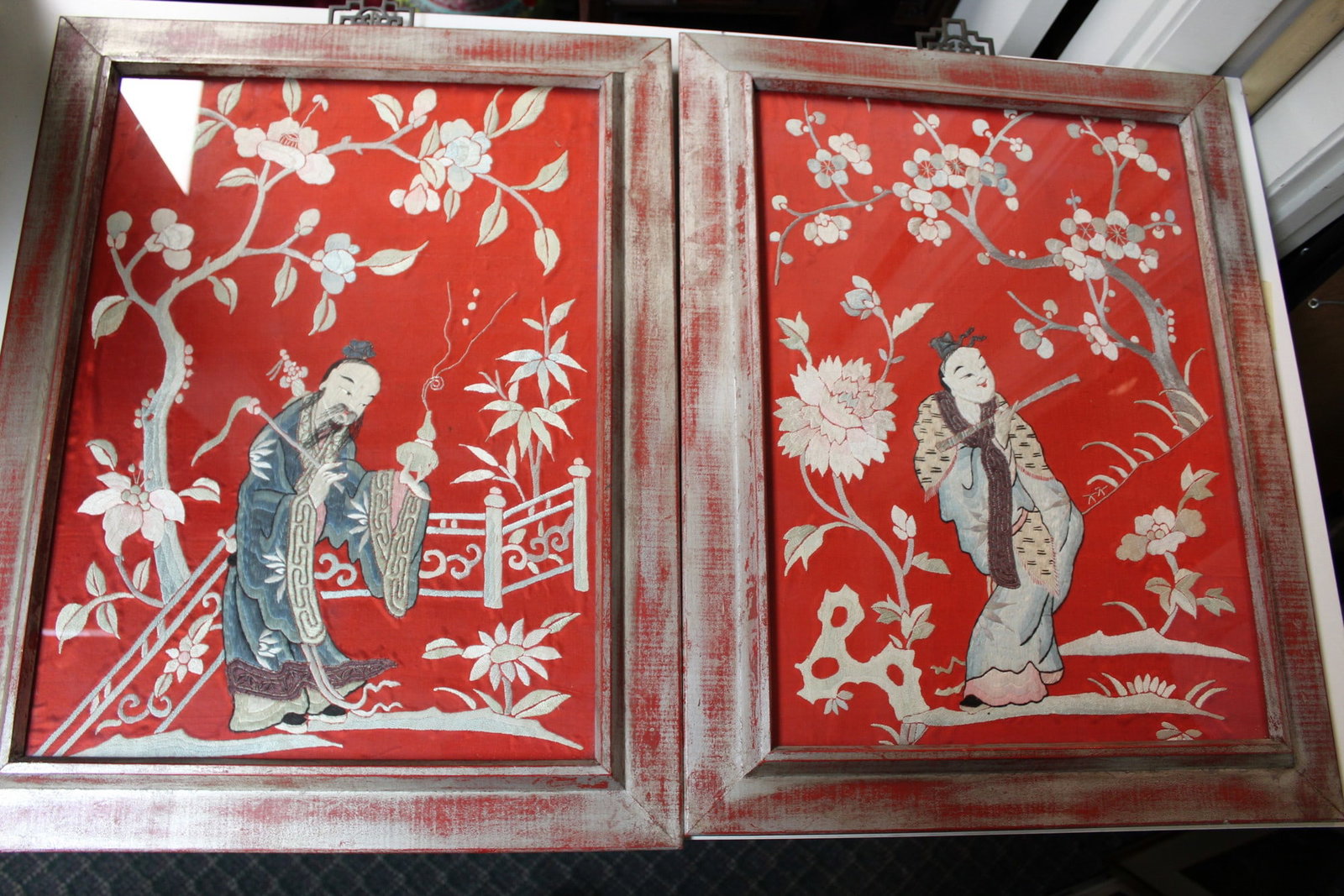 Two Chinese silk embroidery panels of immortals (1 of 6)