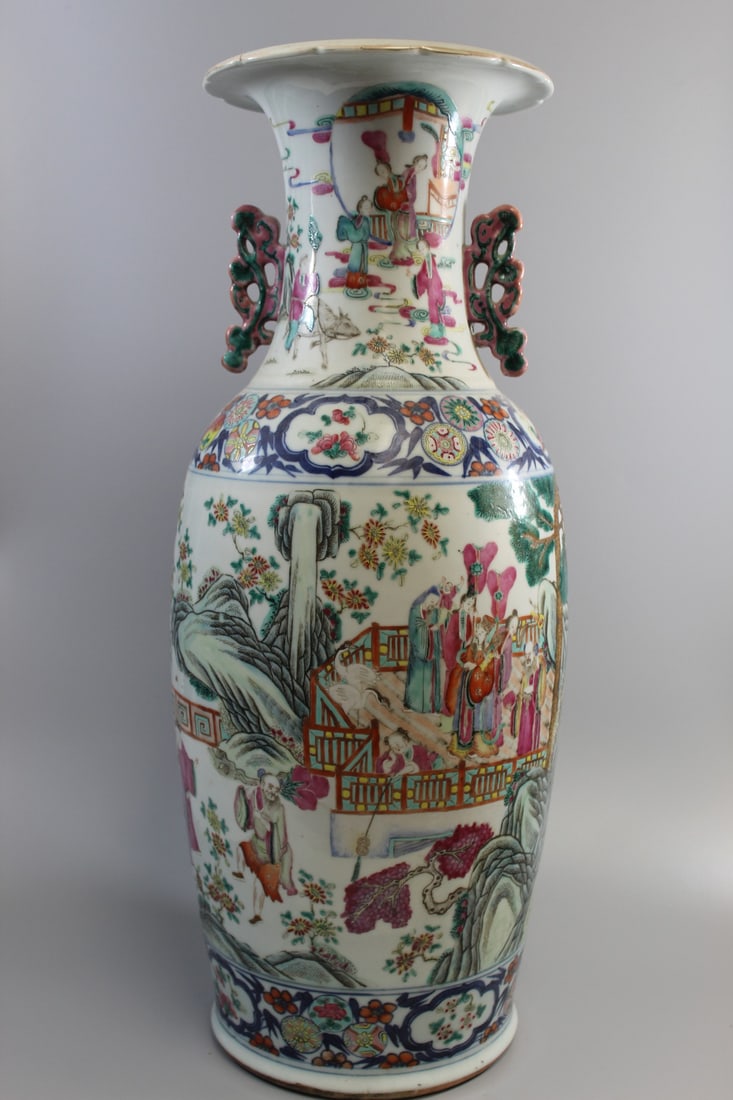 Large Chinese Famille Rose Blue and White Porcelain Vase (1 of 9)