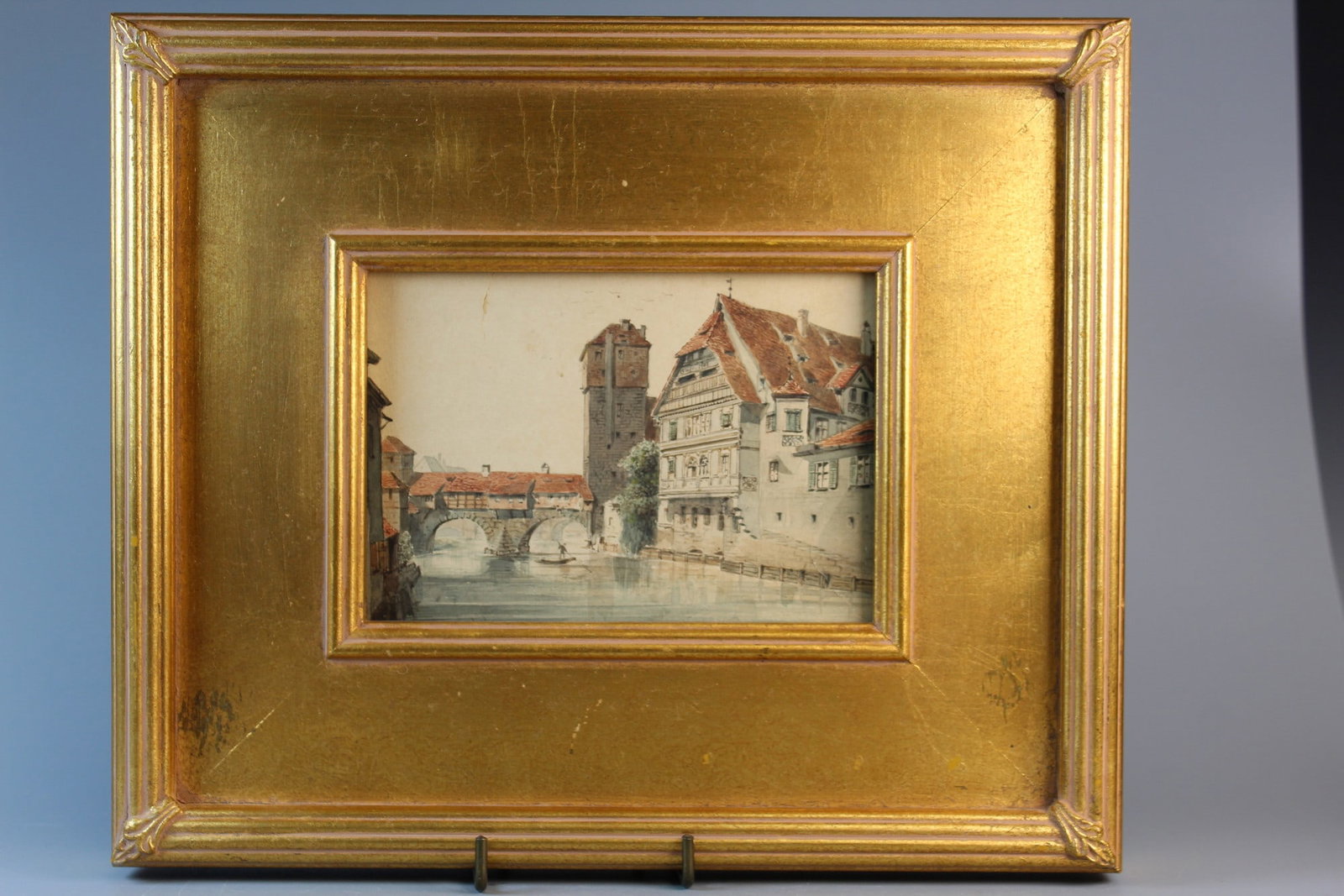The Henkersteg (Hangman's Bridge) in Nuremberg, Watercolor painting on paper. Signed.: The Henkersteg (Hangman's Bridge) in Nuremberg, Watercolor painting on paper. Signed.. 7x5". Frame 12x10.75". As Is.
