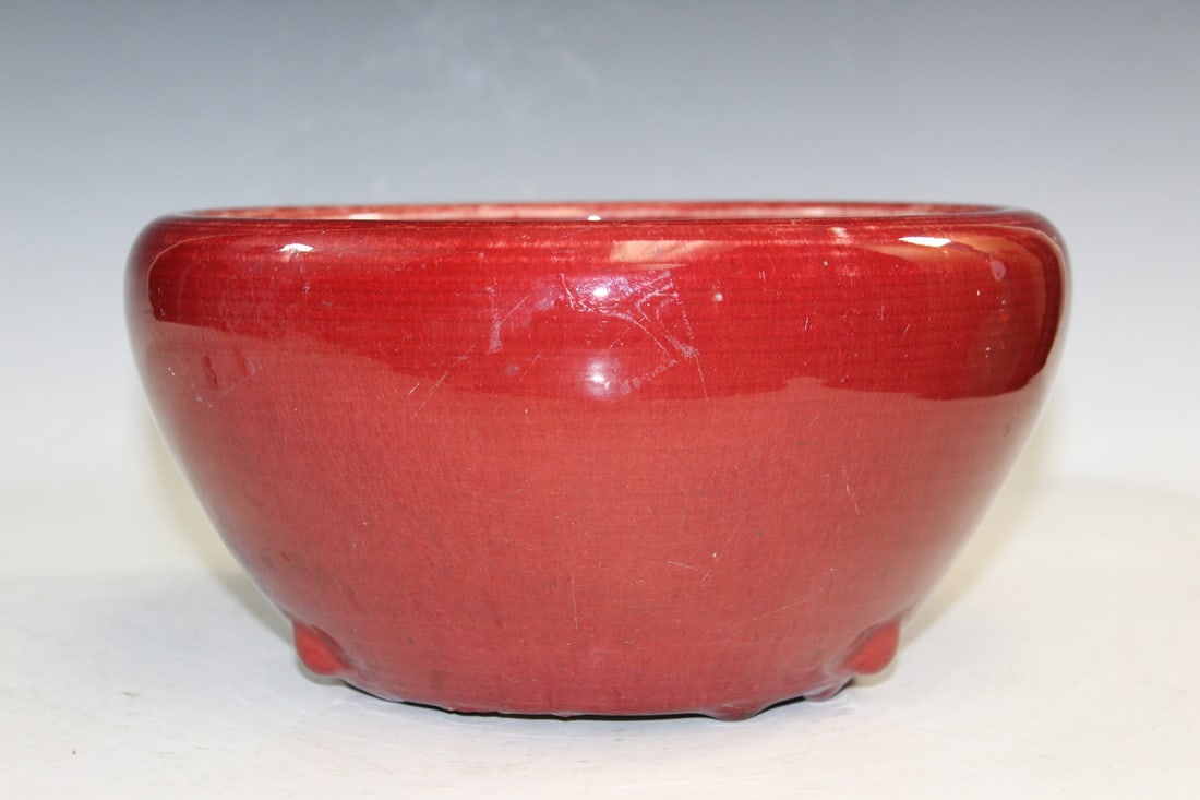Chinese Red Glazed Incense Burner: Chinese Red Glazed Incense Burner. Diam 10.25".