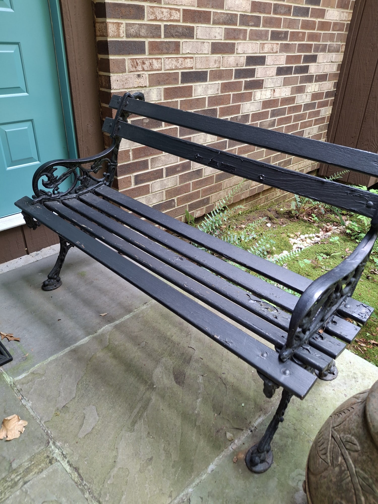 Charleston Battery Bench, Painted Black, Cast Iron.: Charleston Battery Bench, Painted Black, Cast Iron.. L 48". H 28". D 20". Attention: The pickup location of this item is at Crownsville, MD 21032. Winning bidder will get address and pickup time