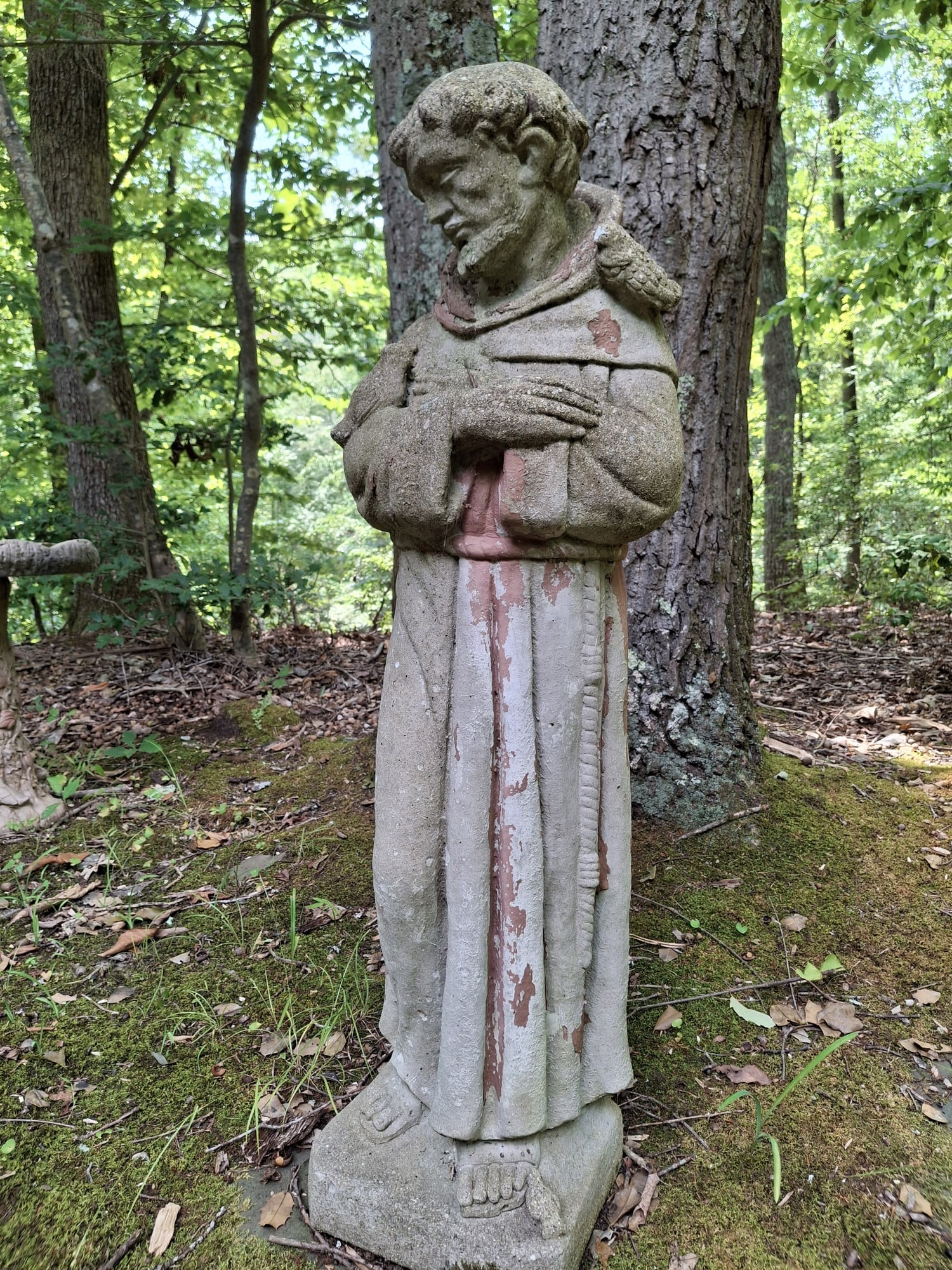 Sand Stone Sculpture of Saint Francis: Sand Stone Sculpture of Saint Francis. H 41". Attention: The pickup location of this item is at Crownsville, MD 21032. Winning bidder will get address and pickup time through email. No in-house shippi