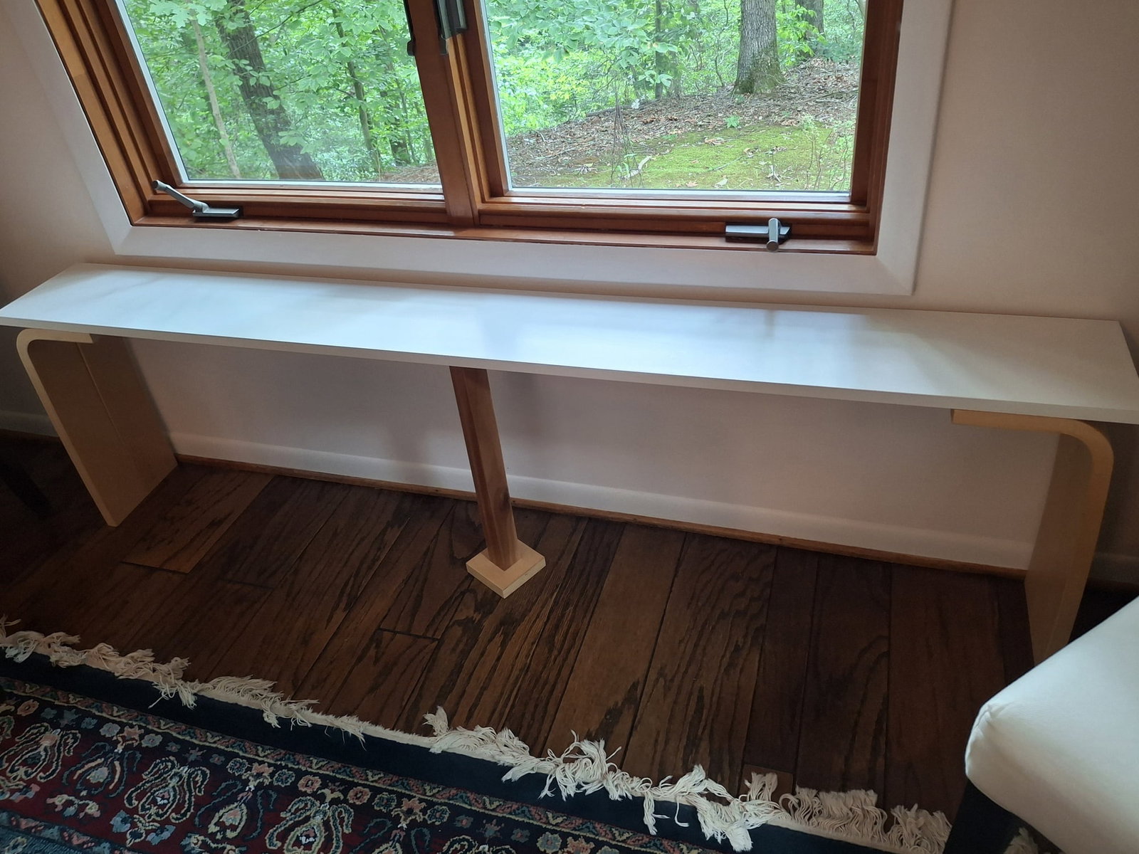 Two Custom Made Wood Flower Stands: Two Custom Made Wood Flower Stands. L 80" and 74.5", H 24" and 21", D 9". Attention: The pickup location of this item is at Crownsville, MD 21032. Winning bidder will get address and pickup time throu