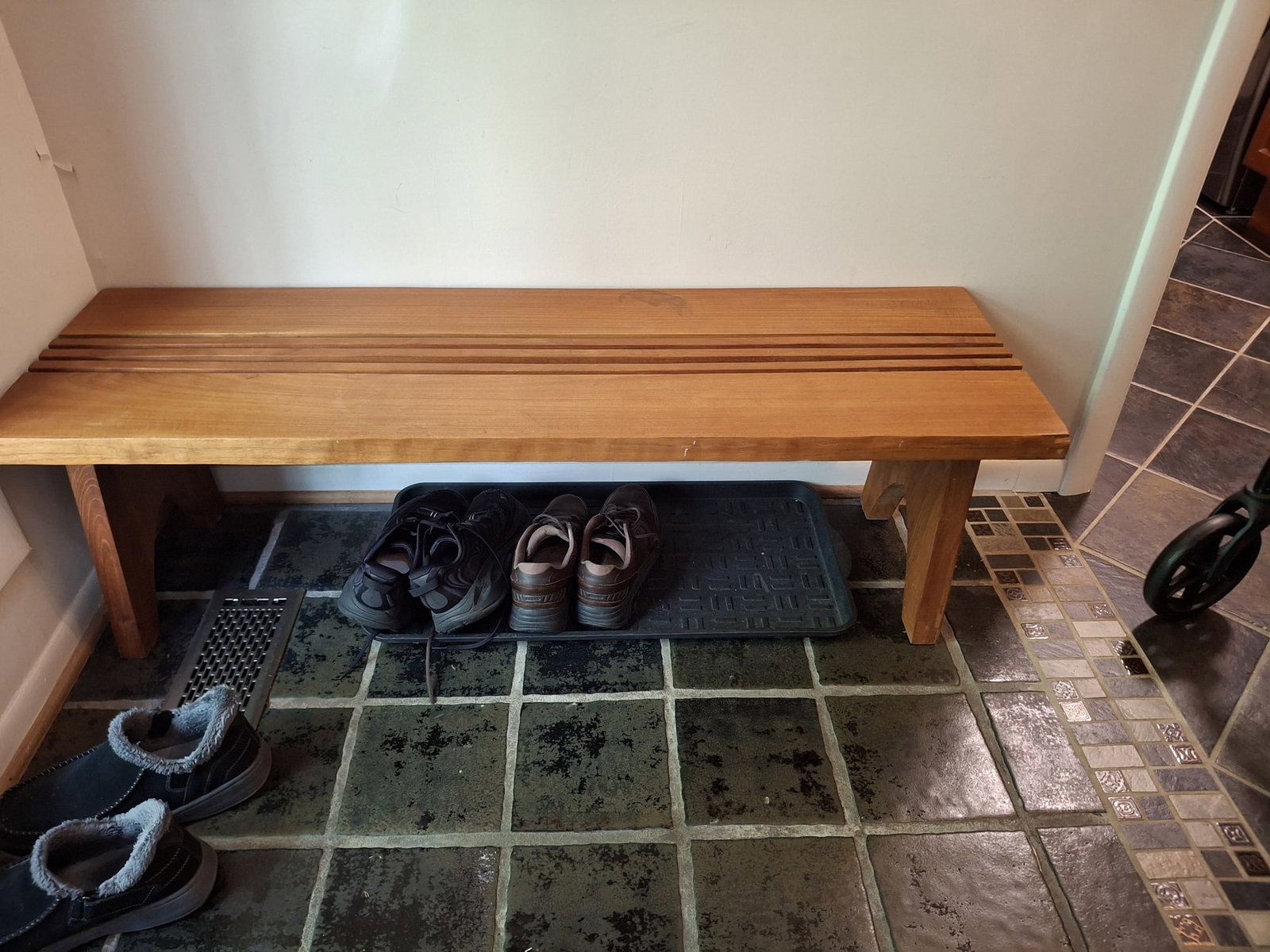 A Wood Bench: A Wood Bench. 51x16x16". Attention: The pickup location of this item is at Crownsville, MD 21032. Winning bidder will get address and pickup time through email. No in-house shipping for this lot.