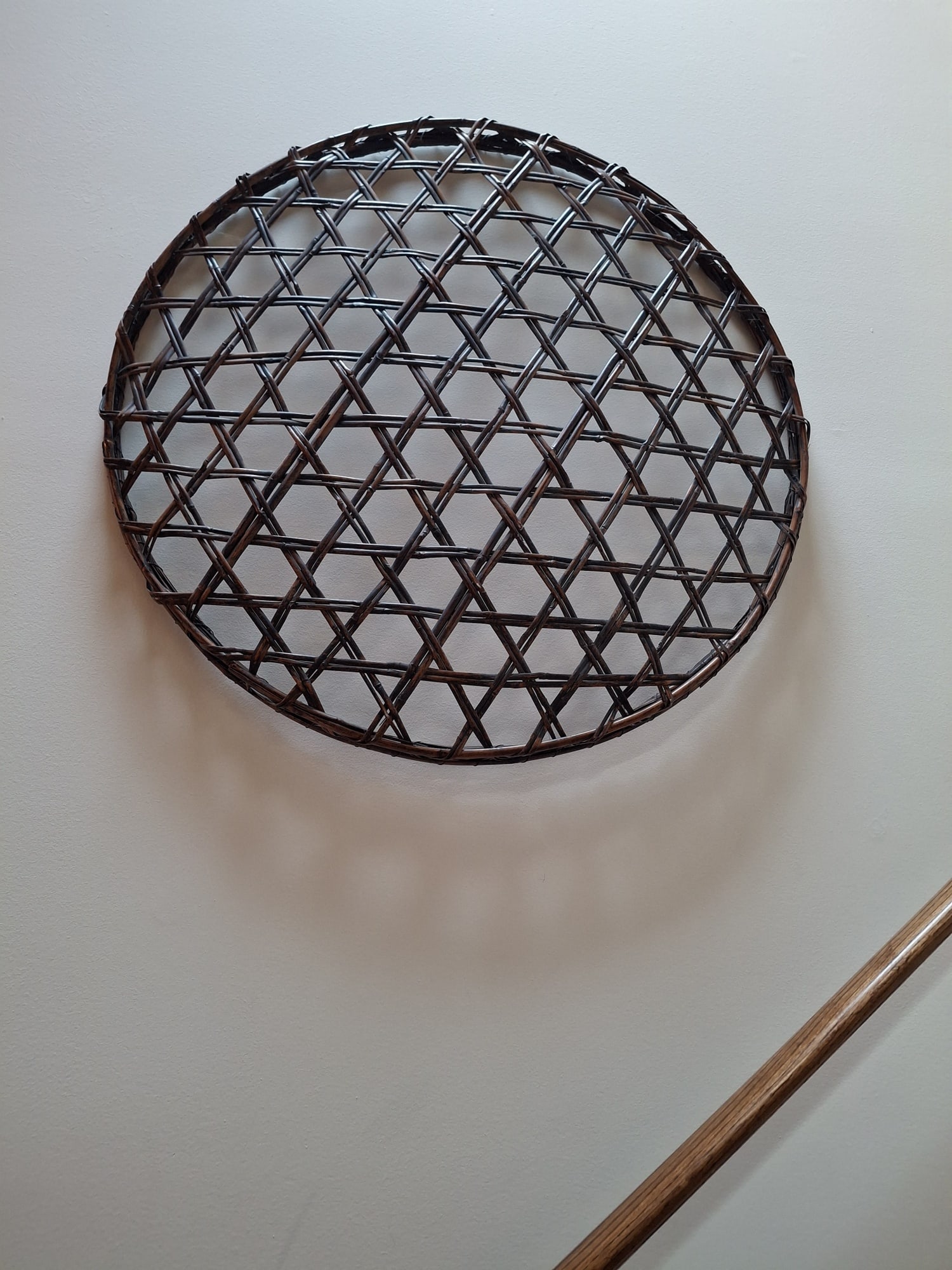 Large Bamboo Basket Tray for Wall Art: Large Bamboo Basket Tray for Wall Art. Diam 34.5", H 1.75". Attention: The pickup location of this item is at Crownsville, MD 21032. Winning bidder will get address and pickup time through email. No i