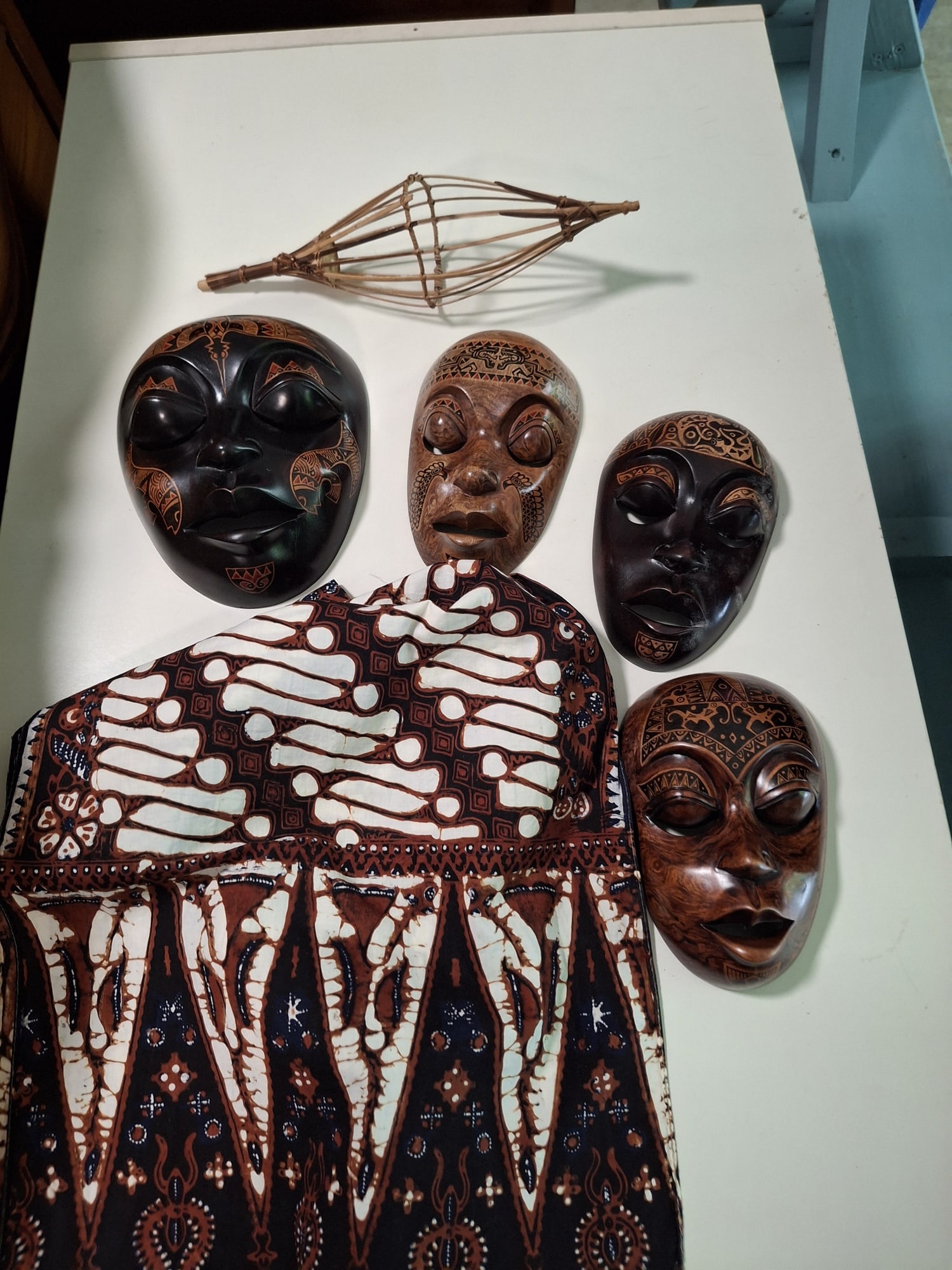 Four Wood Masks and a Batik Runner (1 of 7)