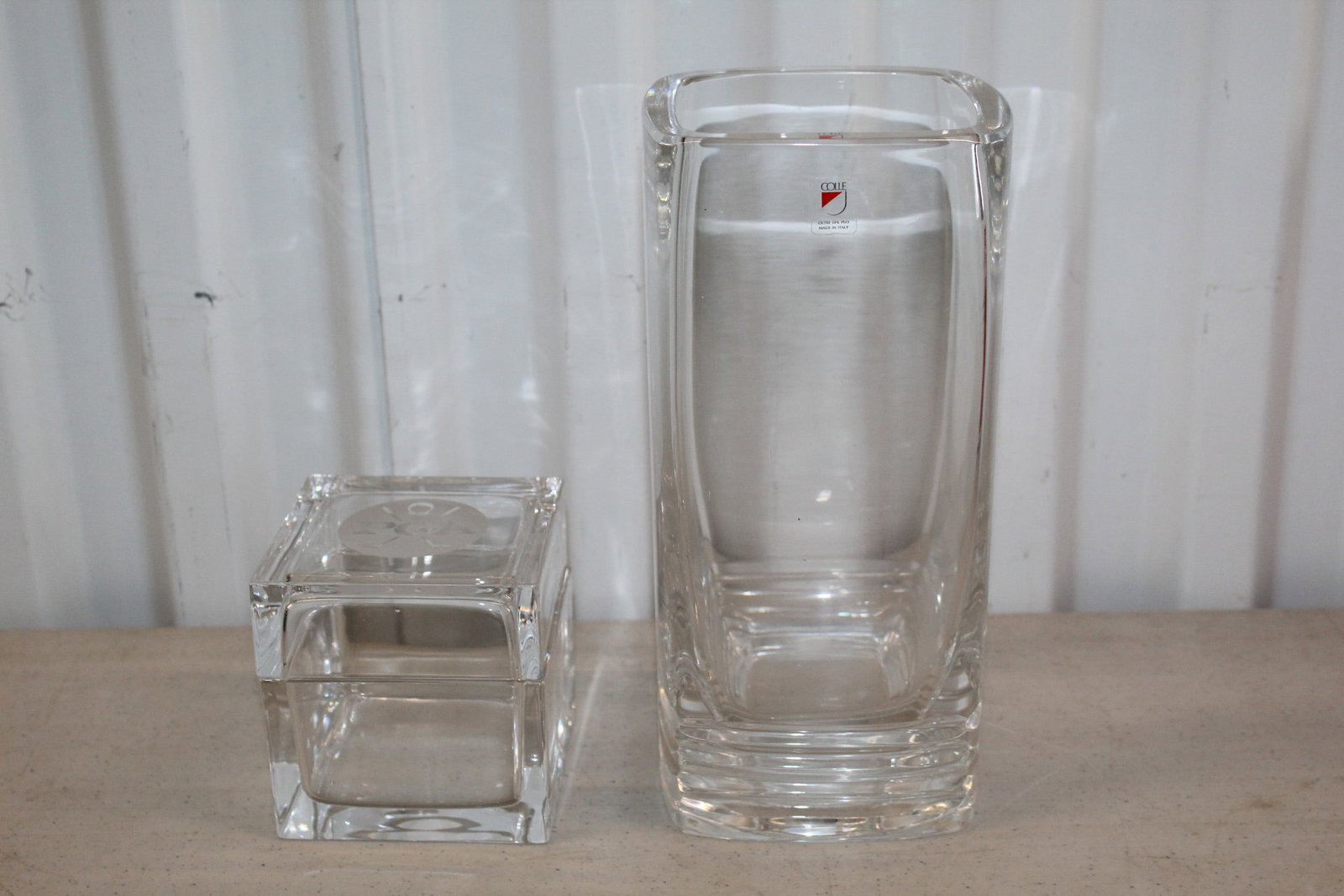 Colle Glass Vase and PGA Krista Glass Box Italy.: Colle Glass Vase and PGA Krista Glass Box Italy.. H 9.5".