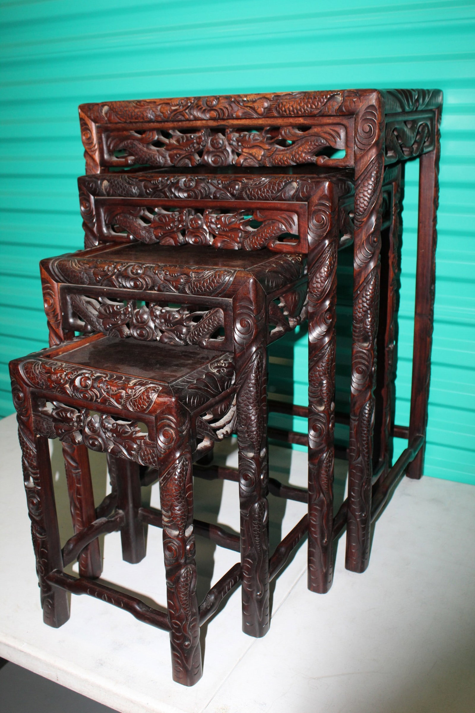 Chinese Carved Rosewood Nesting Tables (1 of 7)