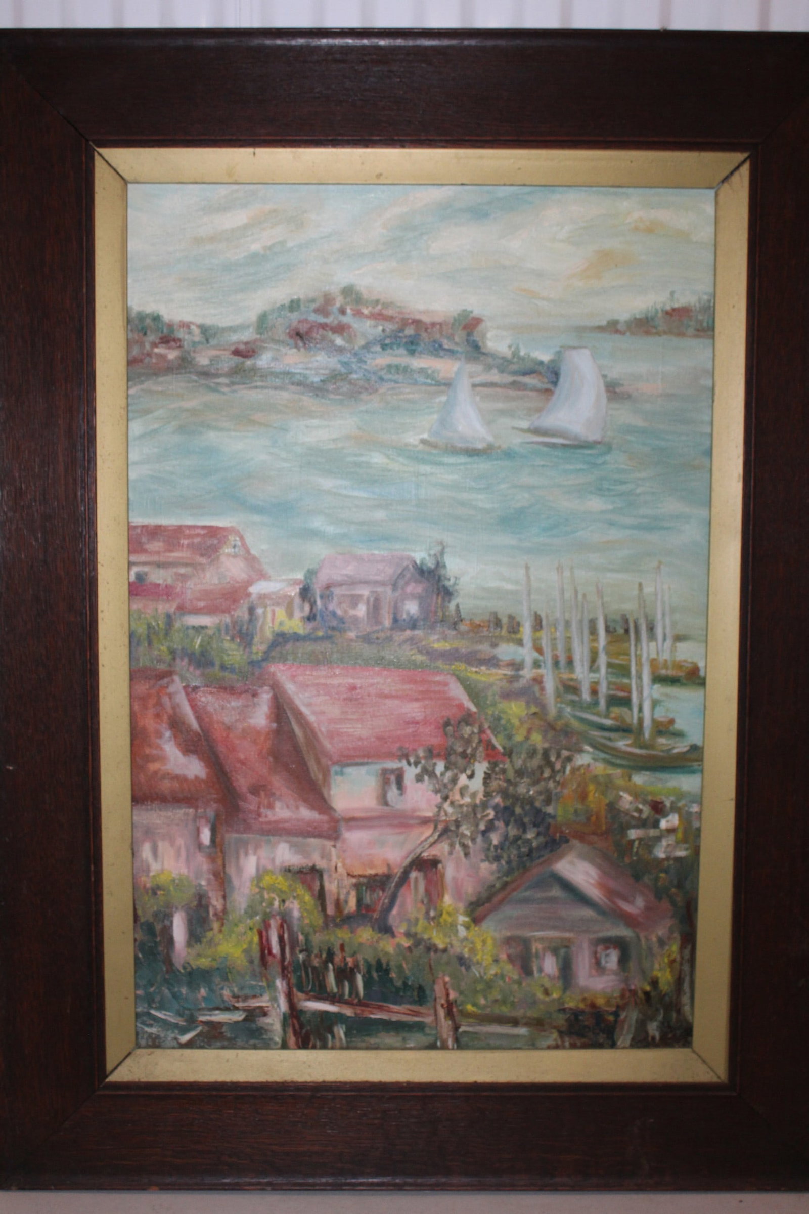 Seaside Village, Oil on Canvas.: Seaside Village, Oil on Canvas.. 19.5x29.5", frame 29.5x39.5".