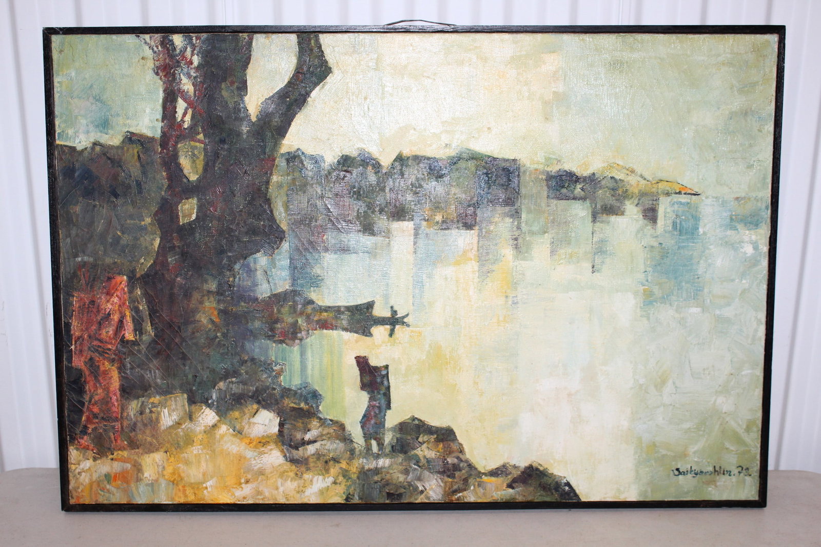 Sai Kyaw Htin (Burmese 1947-), Oil on Canvas, 1973.: Sai Kyaw Htin (Burmese 1947-), Oil on Canvas, 1973.. 25x37".