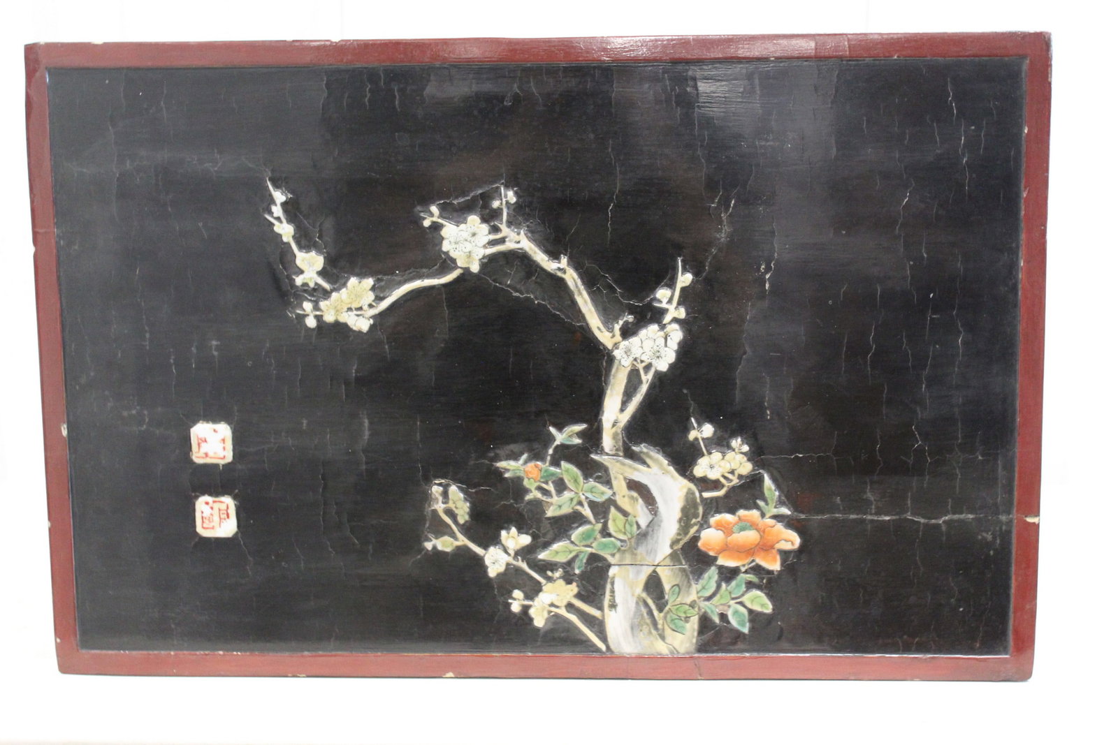 Chinese Lacquered Table with Famille Rose Porcelain Flowers Inlay (1 of 10)