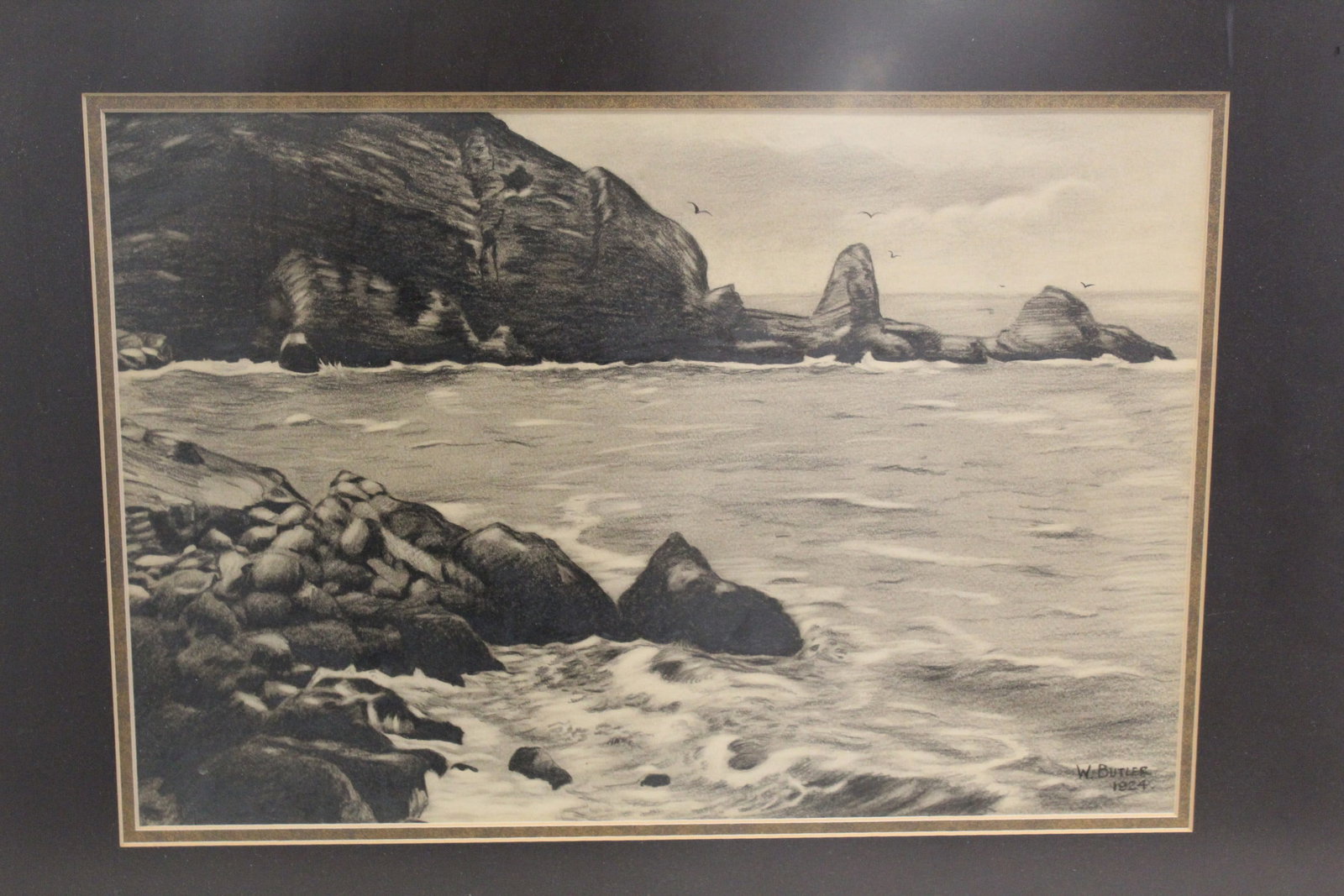 Ocean Bank, Charcoal on paper, Signed W. Butler. 1924. (1 of 8)