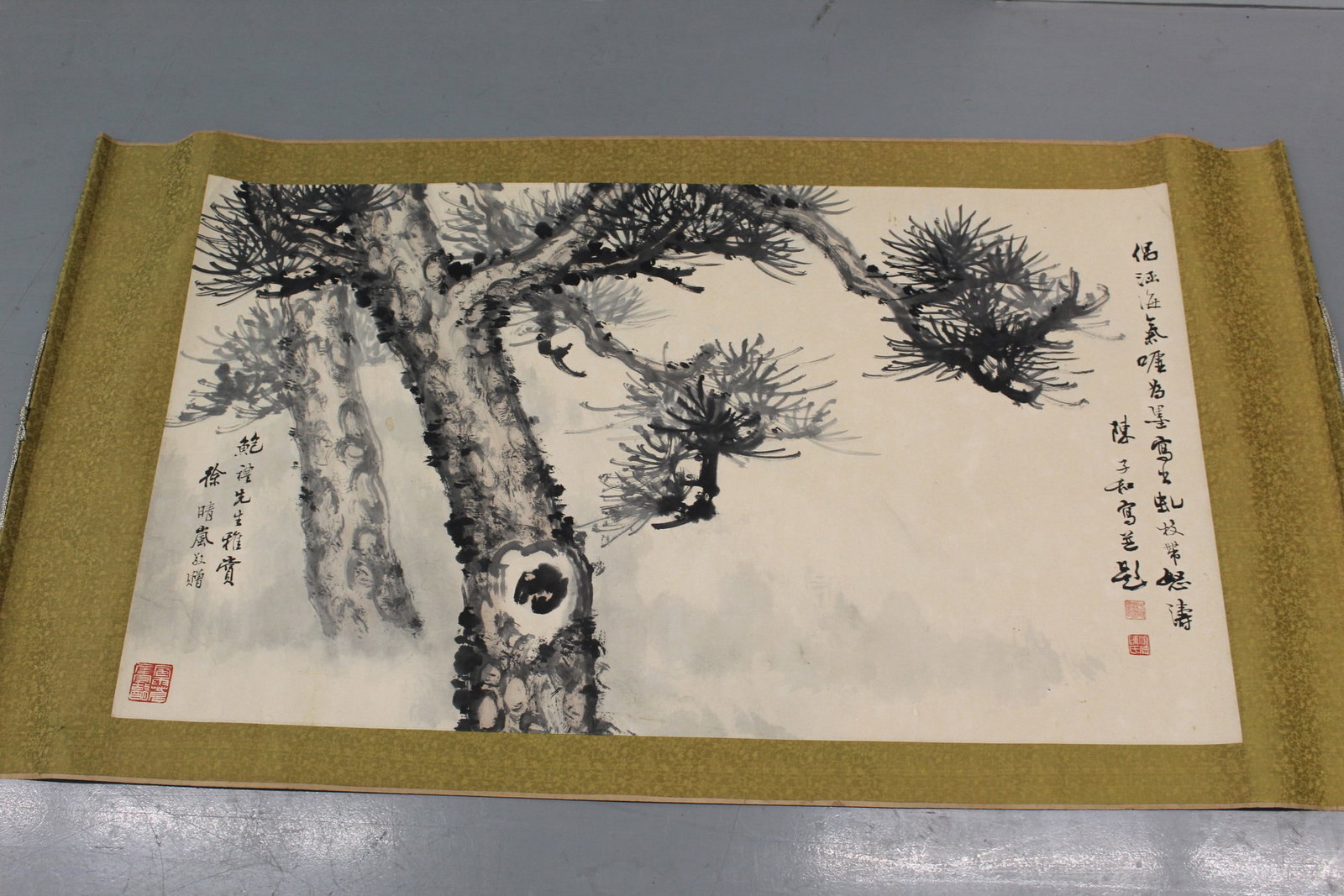 Pinetree, Chinese Ink on Paper Scroll.: Pinetree, Chinese Ink on Paper Scroll.. 24.5x43".