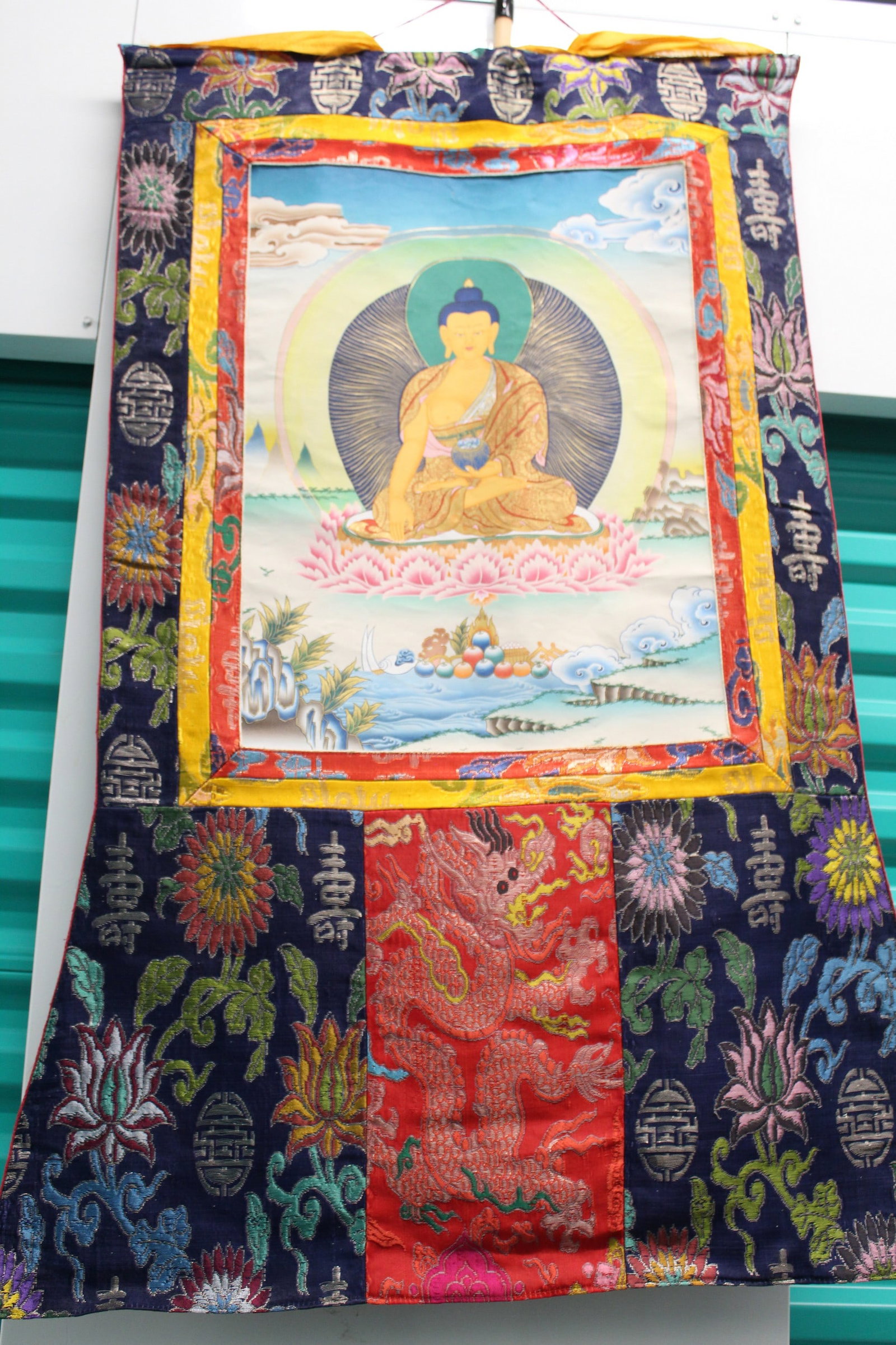 Tibetan Thangka of Shakyamuni Buddha: Tibetan Thangka of Shakyamuni Buddha. 35x42".