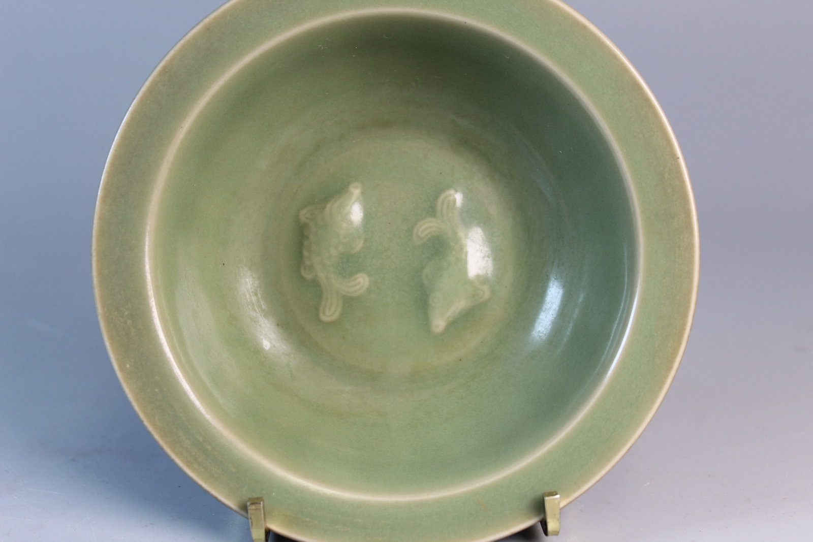 Chinese Longquan Celadon Fish Dish: Chinese Longquan Celadon Fish Dish. Diam 5.5".