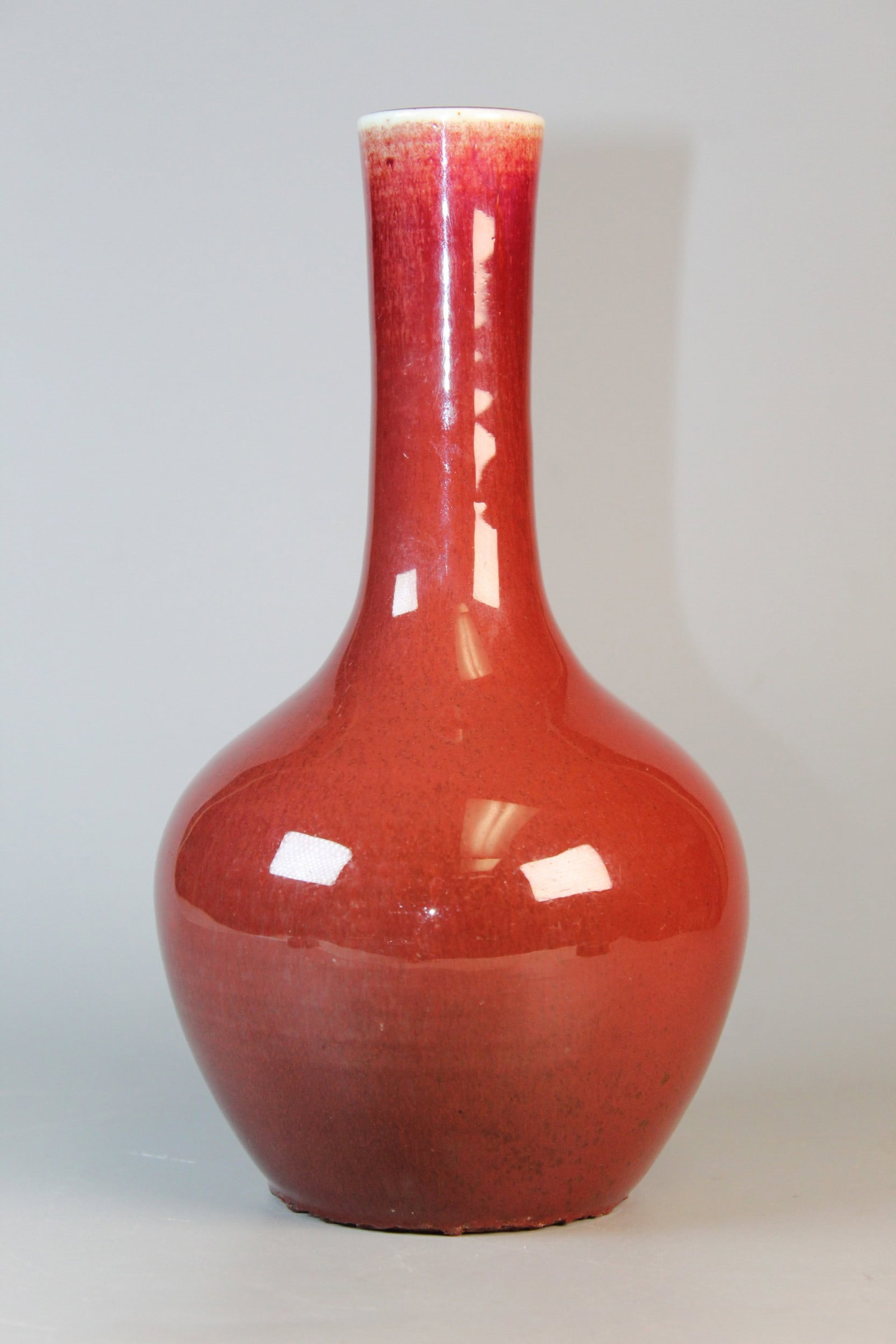 Chinese Ox-blood Glazed Porcelain Vase: Chinese Ox-blood Glazed Porcelain Vase. H 8.25".