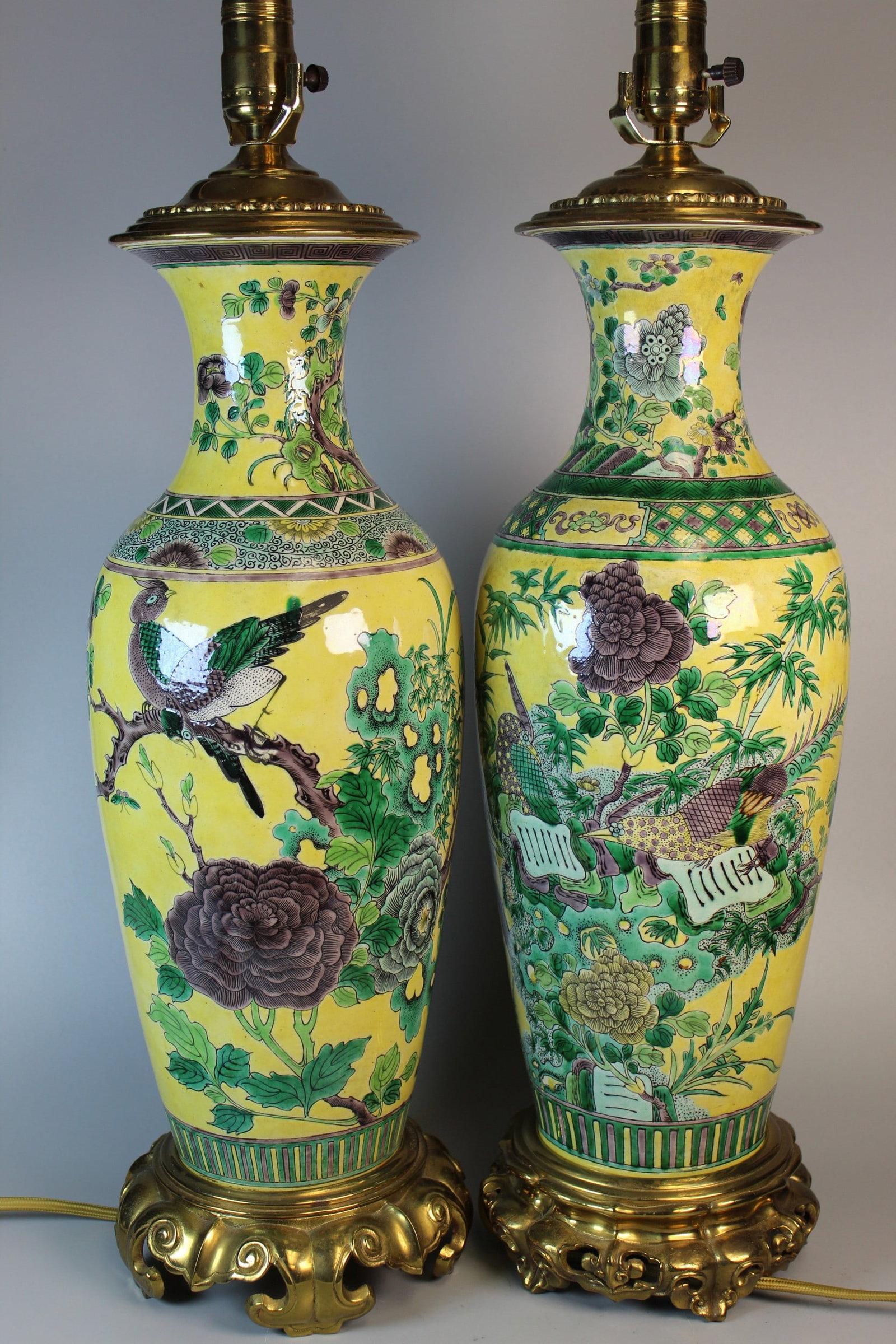 Two Chinese Sancai Porcelain Vase Lamps (1 of 14)