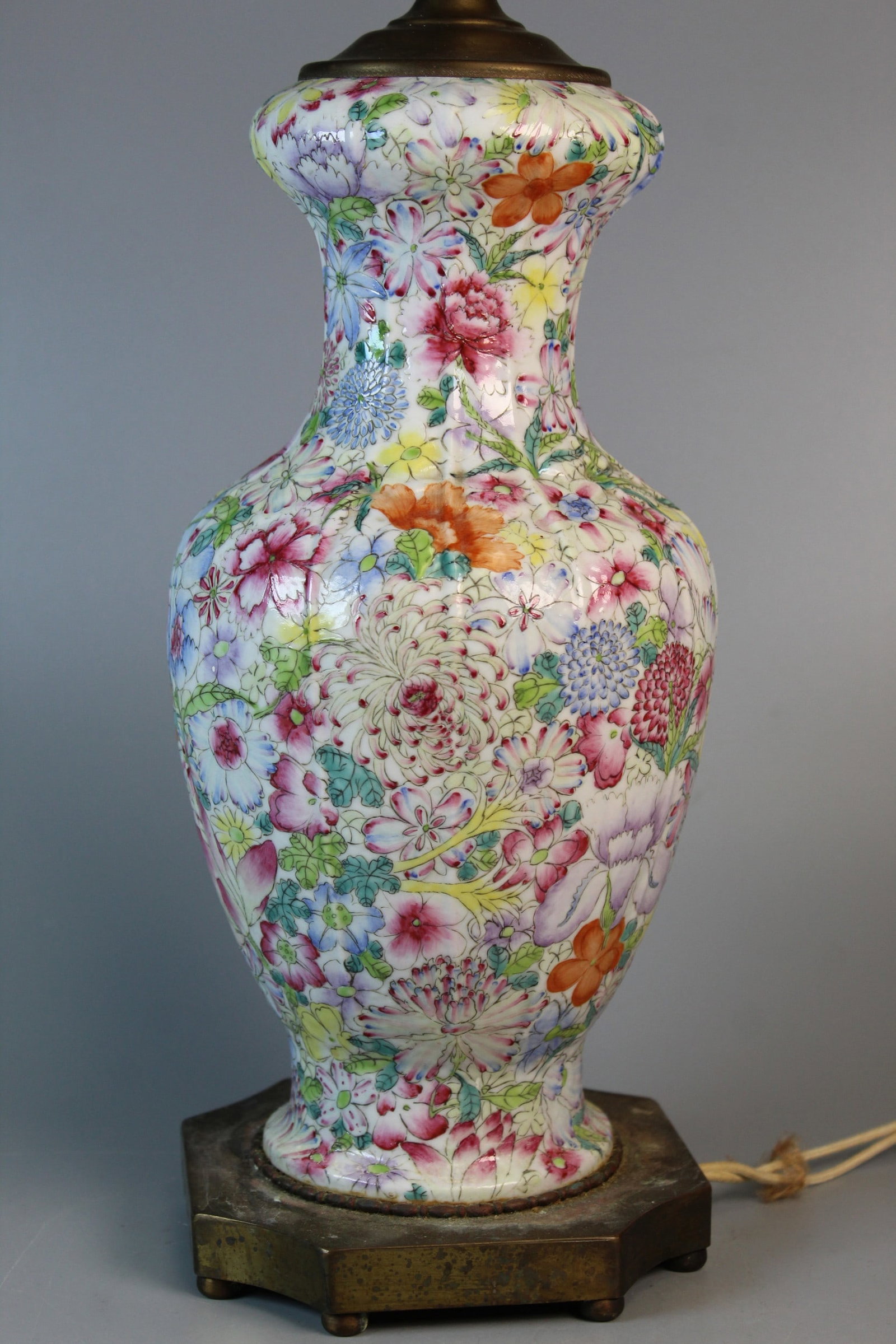 Chinese Famille Rose Porcelain Vase Lamp: Chinese Famille Rose Porcelain Vase Lamp. Vase H 12". Total H 24".