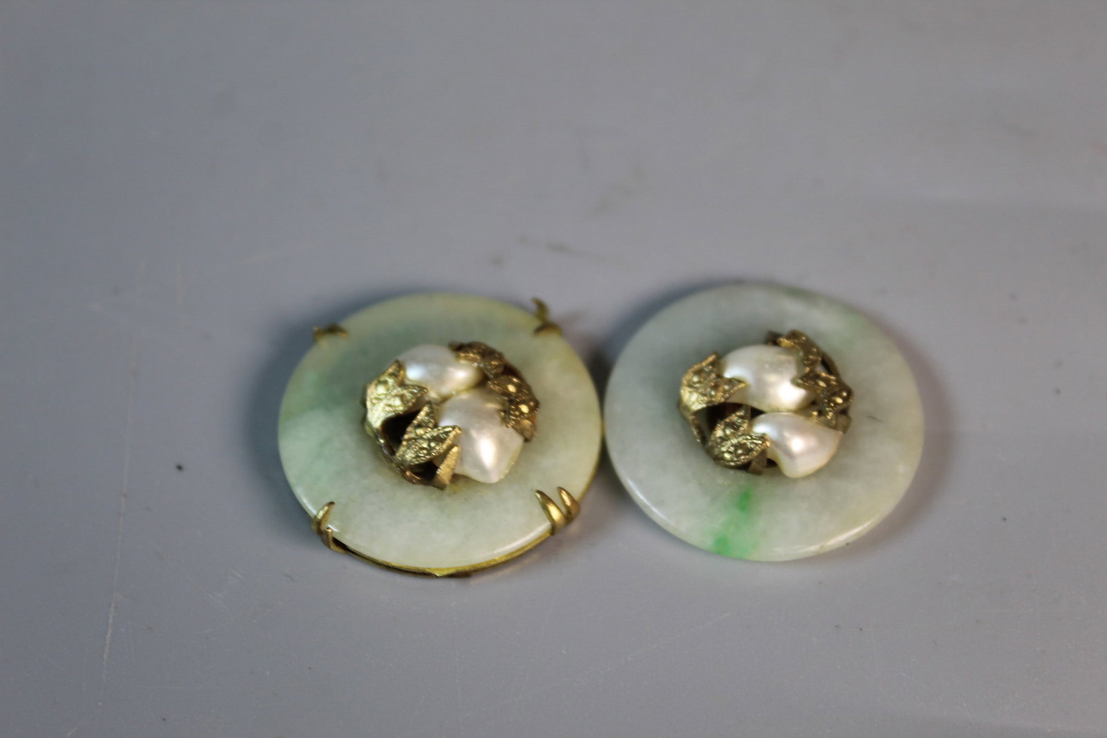 Two Chinese Jadeite and Pearl Pins (1 of 3)