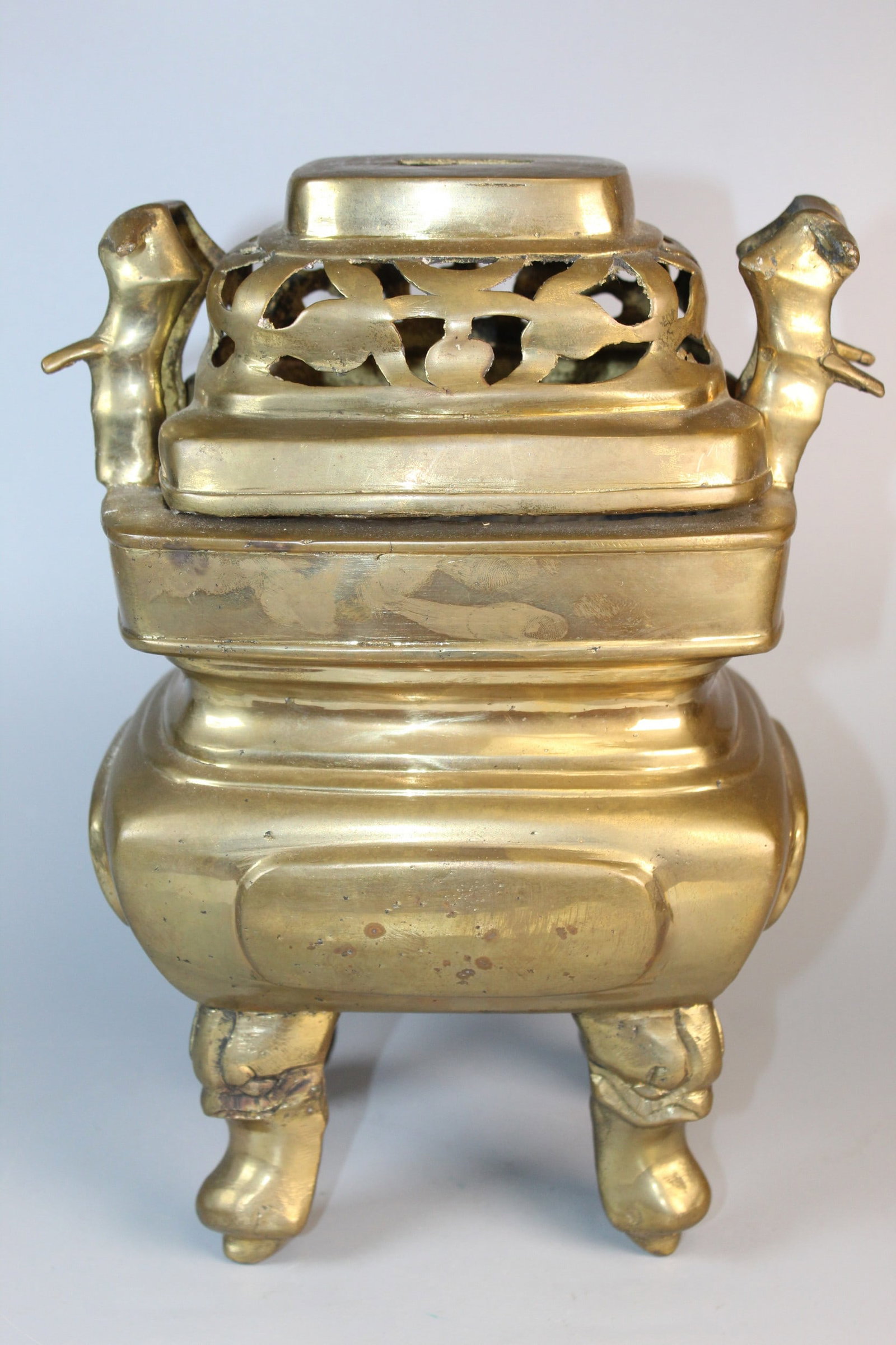 Chinese Brass Incense Burner: Chinese Brass Incense Burner. 12x9x6". As Is,