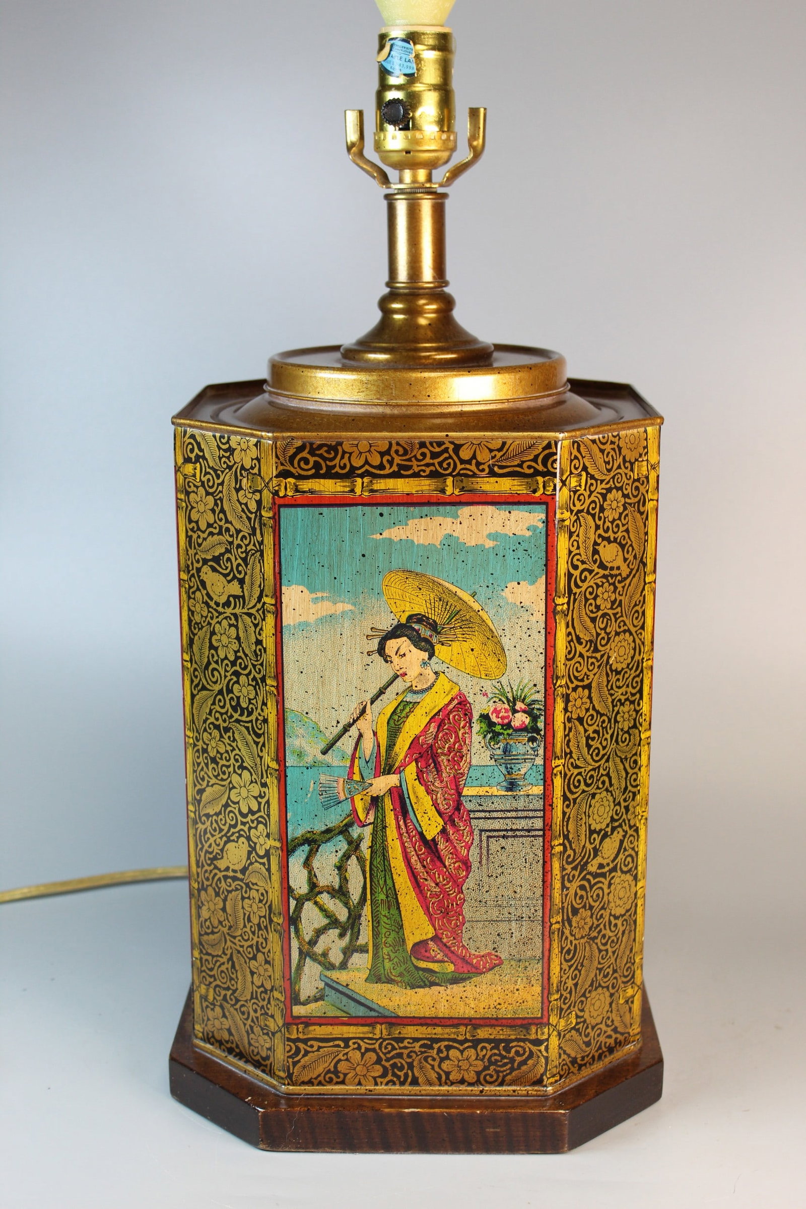Chinoiserie Tin Box lamp: Chinoiserie Tin Box lamp. Total H 21". Box H 12".