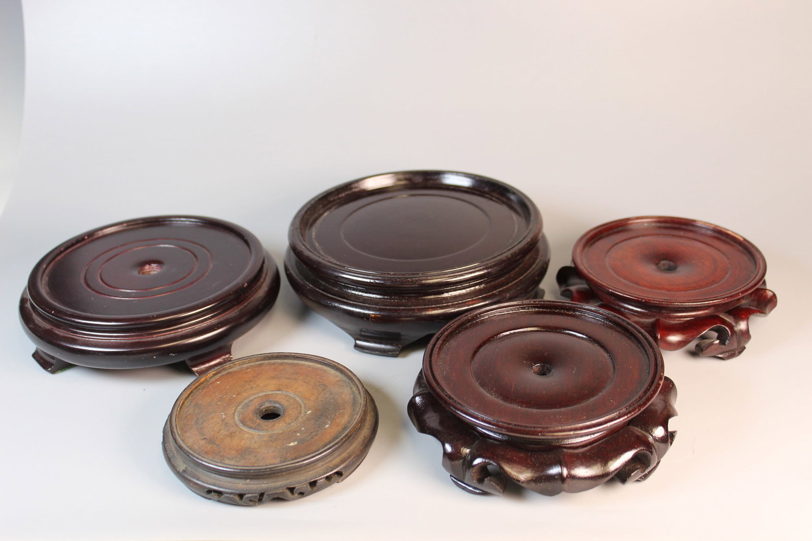 A Group of Wood Stands: A Group of Wood Stands. Largest Inner Rim Diam 5.5".