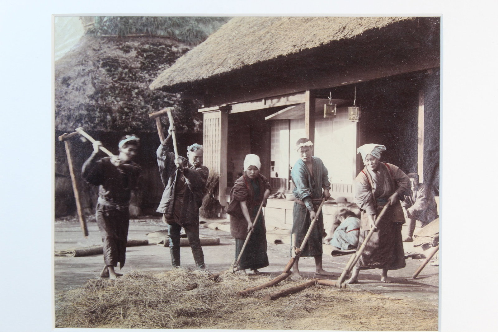 Framed Japanese Old Photo of Farmers: Framed Japanese Old Photo of Farmers. 9x7.25". Frame 21.5x17.5".