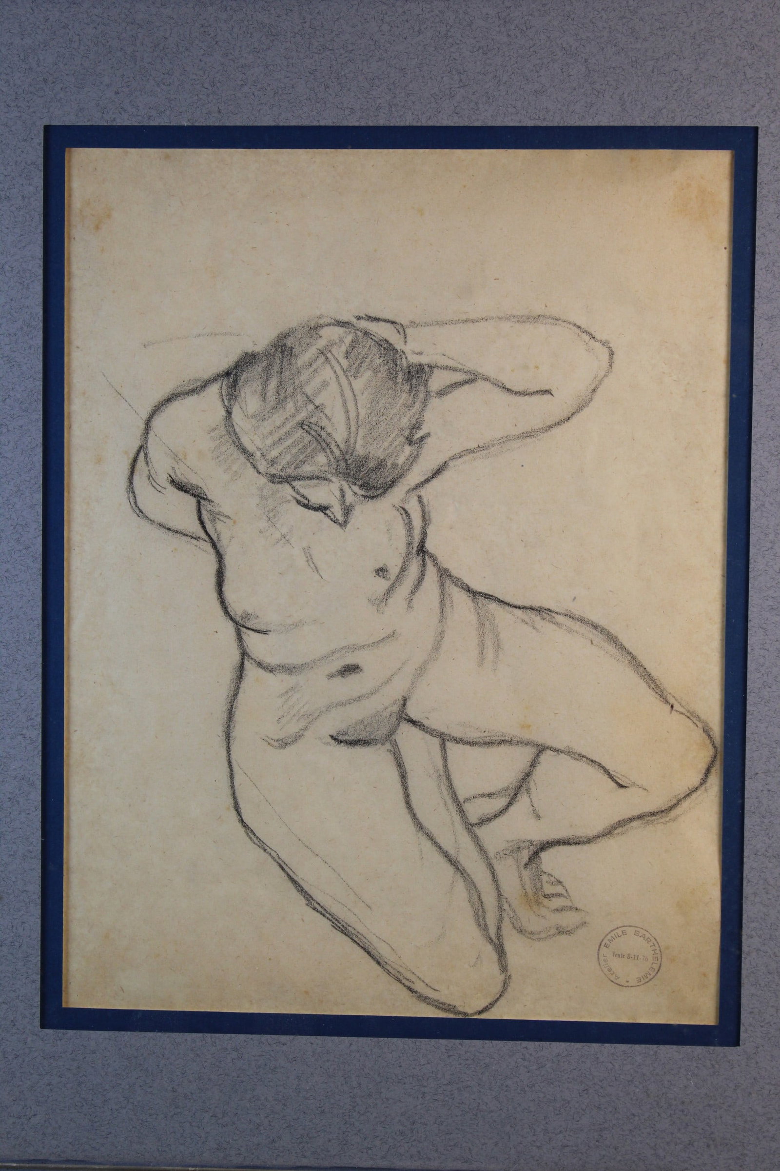Charcoal on Paper Nude. Emile Barth?l?my FABRY (Belgium 1865-1966): Charcoal on Paper Nude. Emile Barth?l?my FABRY (Belgium 1865-1966). Stamped. 10.25x7.75". Frame 15.5x13.25".