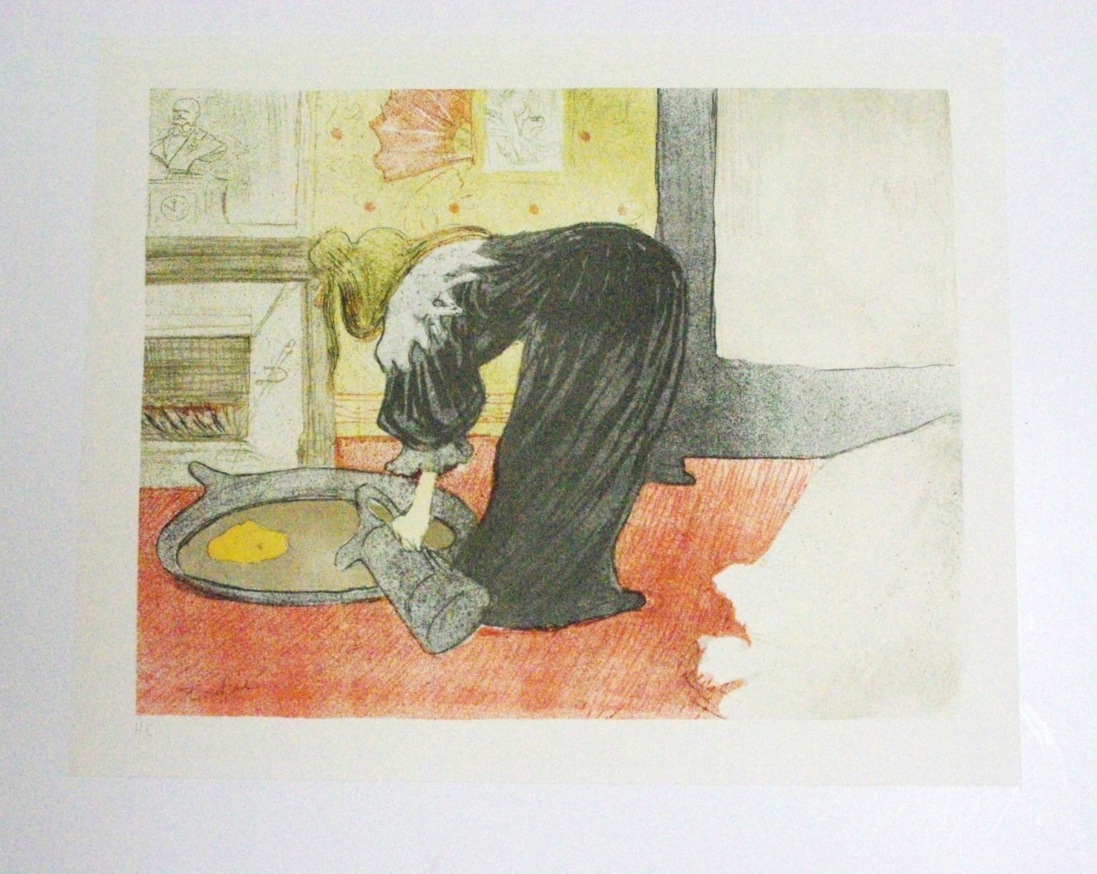 Henri de Toulouse Lautrec "Woman at the tub" lithograph print: Henri de Toulouse Lautrec "Woman at the tub" lithograph print. Paper size 18.75" x 23.125", to be shipped in a tube, has some creases