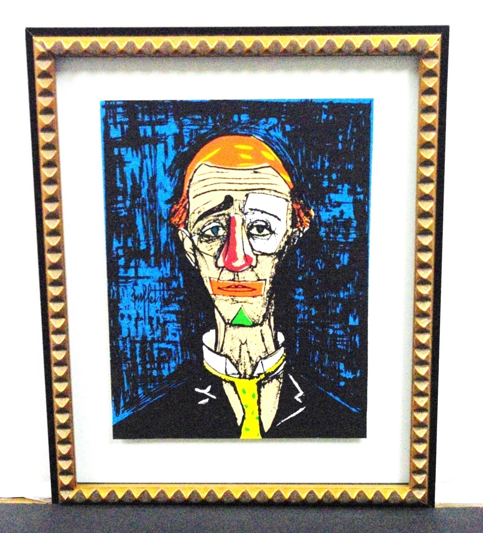 Bernard Buffet "Tete de Clown" silkscreen serigraph print: Bernard Buffet "Tete de Clown" silkscreen serigraph print. Framed size 12.25" x 15.25"