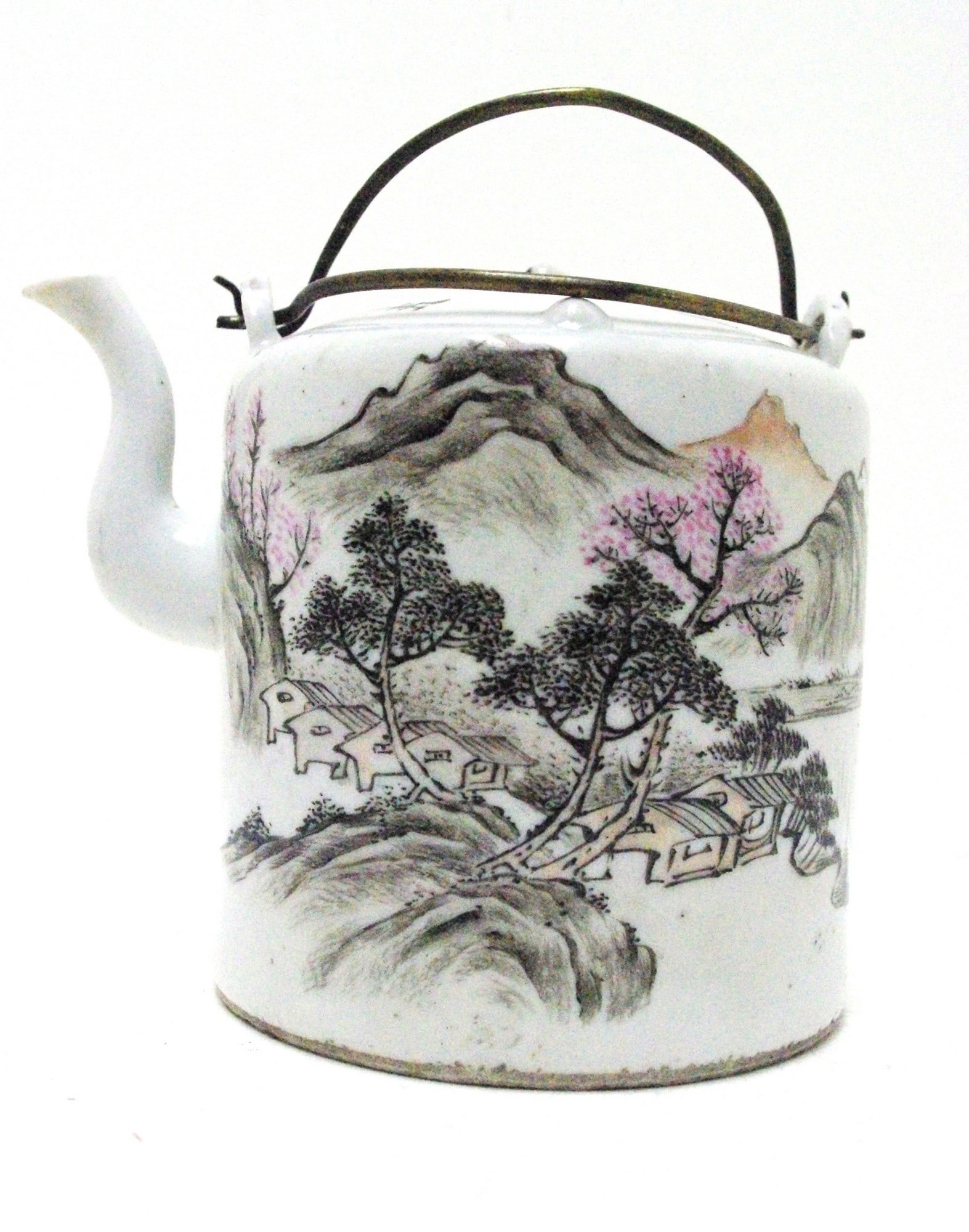 Chinese porcelain teapot: Chinese porcelain teapot. Height 5" without handle, has seal on bottom