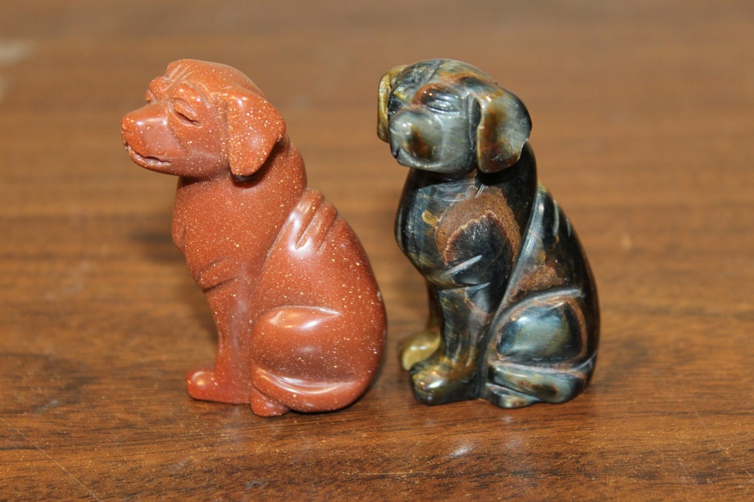 Two Carved Stone Dog Figurines (1 of 3)