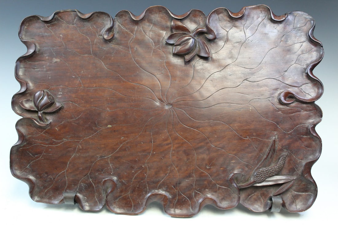 Chinese Carved Wood Tea Tray: Chinese Carved Wood Tea Tray. 45x31x2 cm.