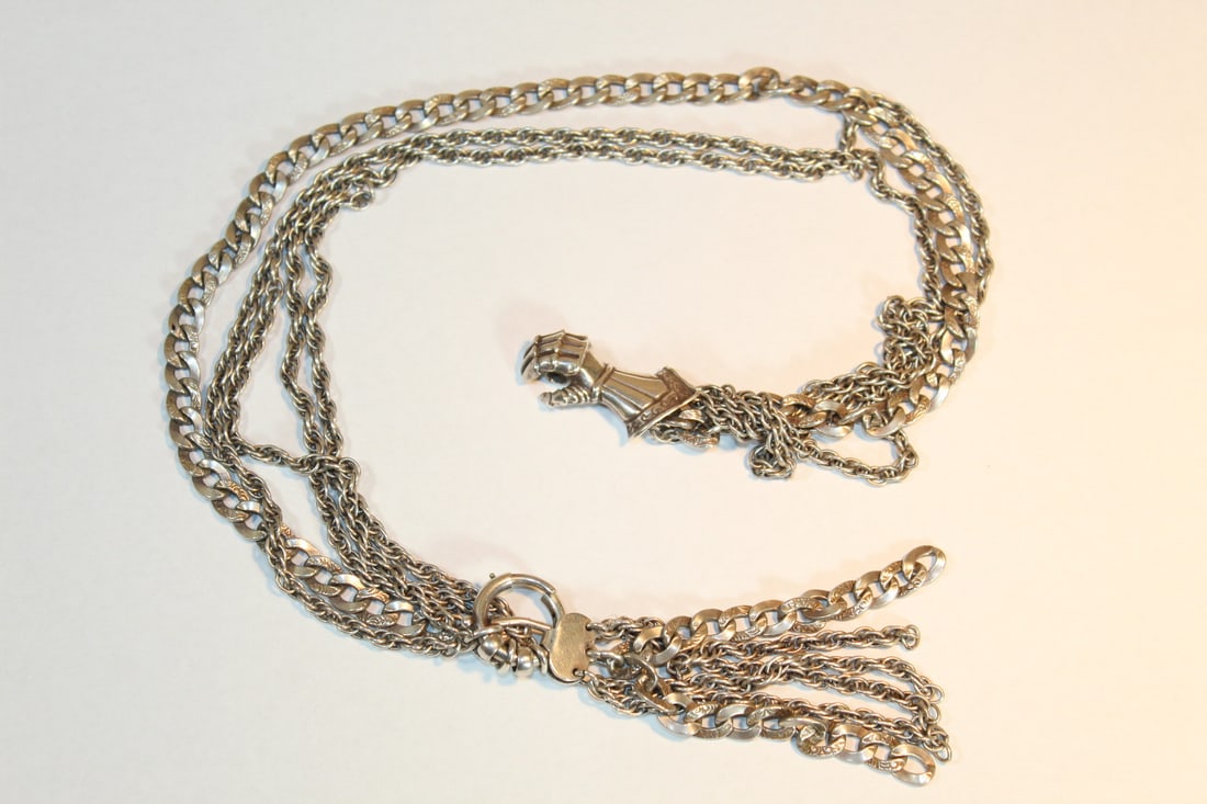 Napier Sterling Silver Necklace with Gauntlet Pendant: Napier Sterling Silver Necklace with Gauntlet Pendant. Necklace length 76 cm. Pendant length 3 cm. Weight 85 grams.