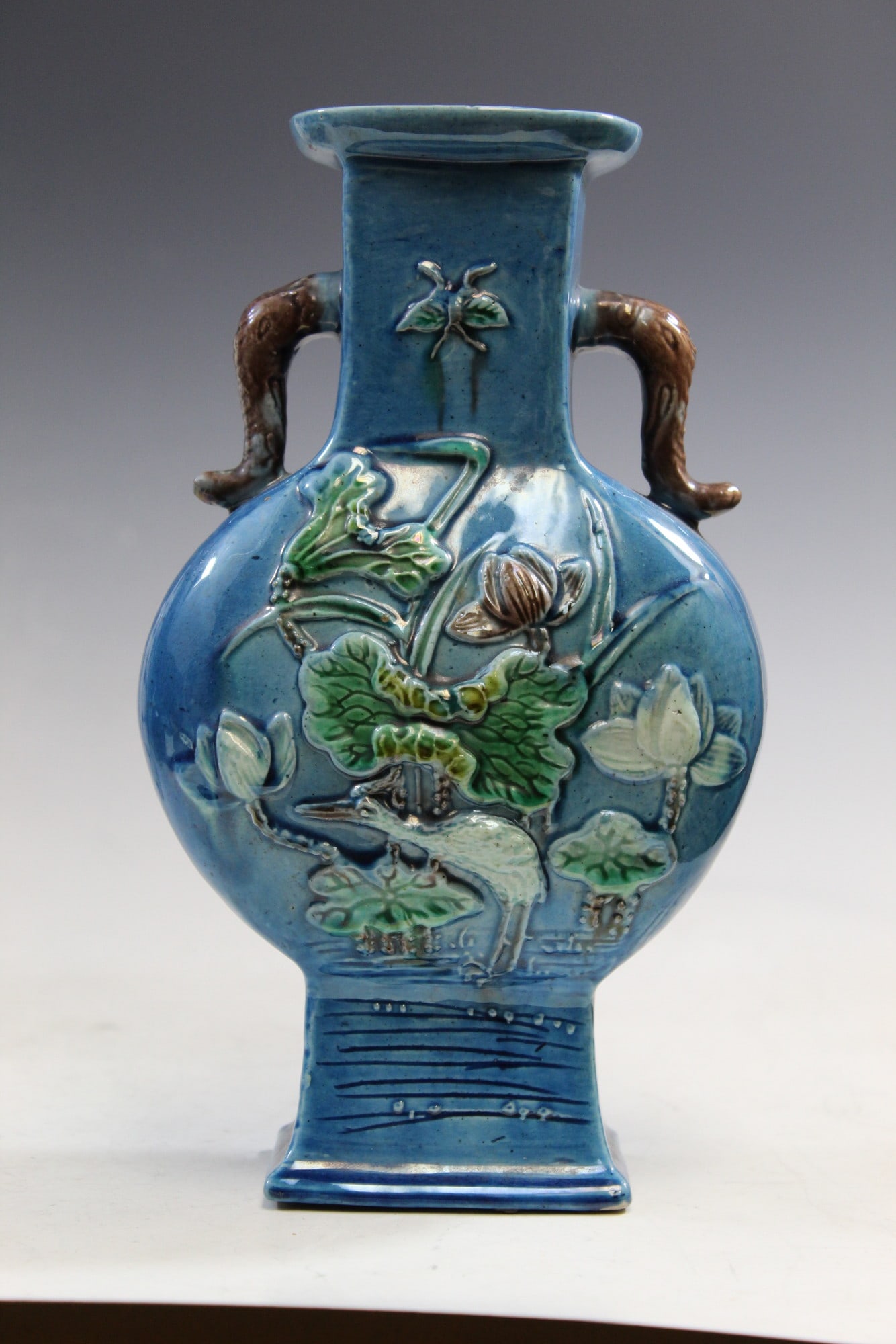 Chinese Blue Glazed Porcelain Vase: Chinese Blue Glazed Porcelain Vase. H 8 3/4".