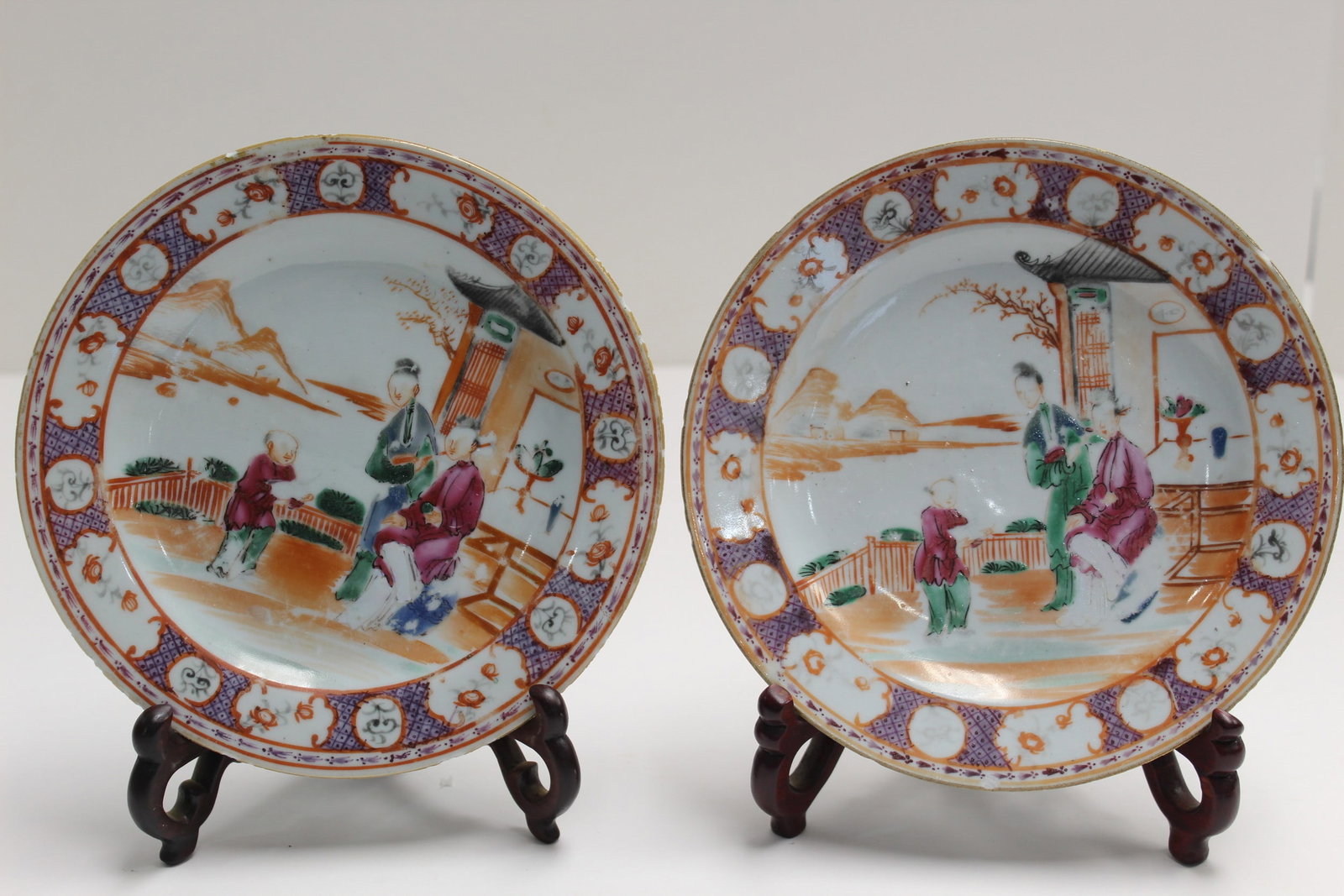 A Pair of Chinese Export Famille Rose Porcelain Dishes: A Pair of Chinese Export Famille Rose Porcelain Dishes. Diam 6.25".