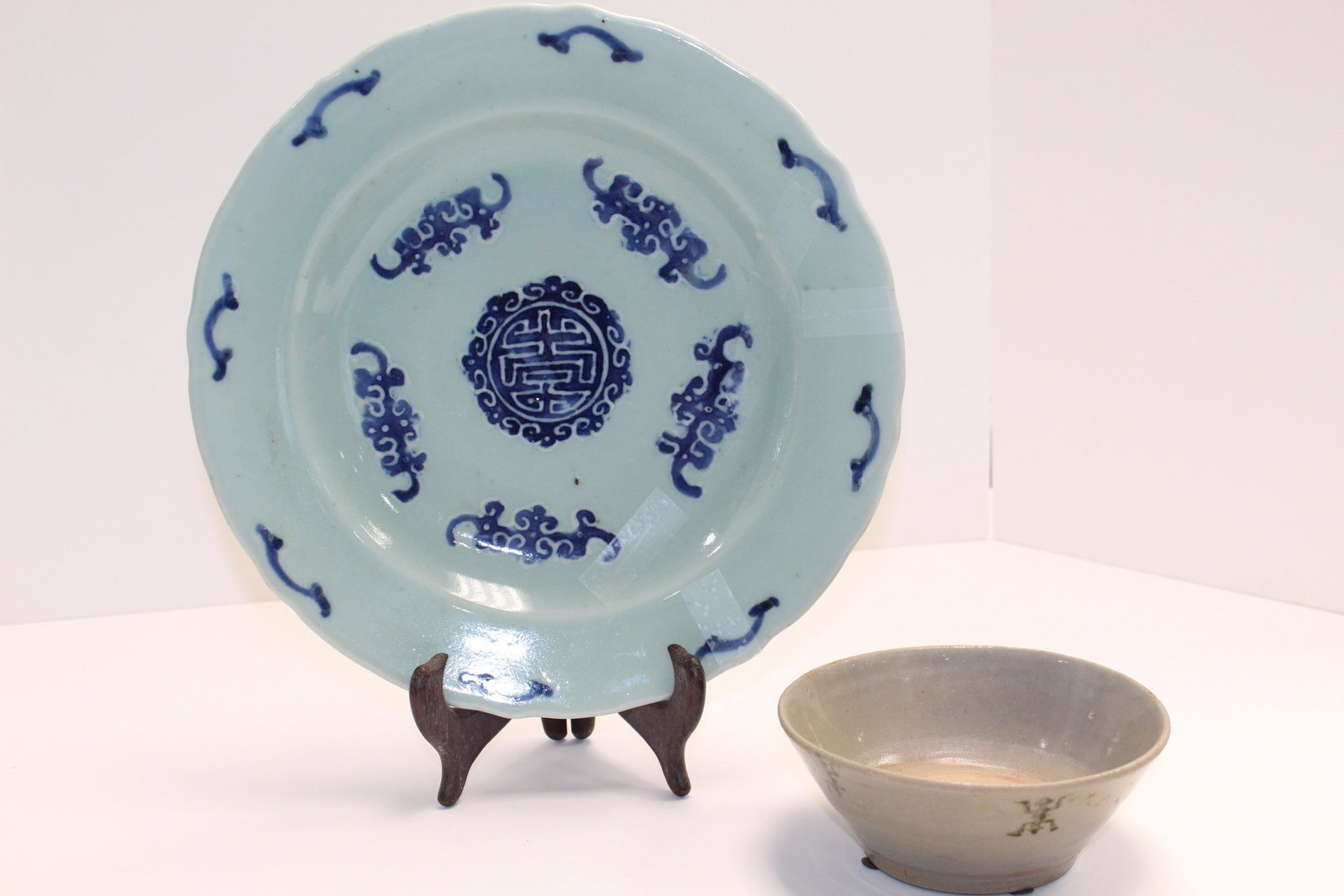 Chines Celadon Dish and A Vintage Bowl: Chines Celadon Dish and A Vintage Bowl. Diam 11.25". As Is,