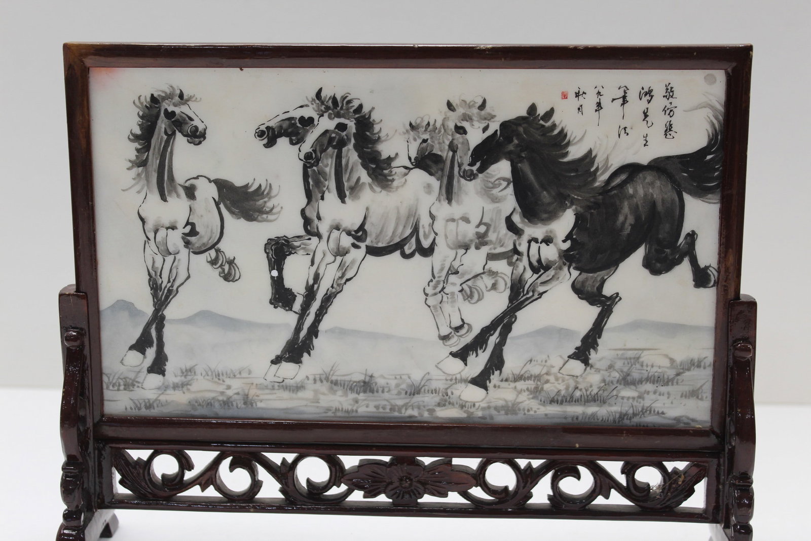 Chinese Double Side Hand-painted Table Screen - 8