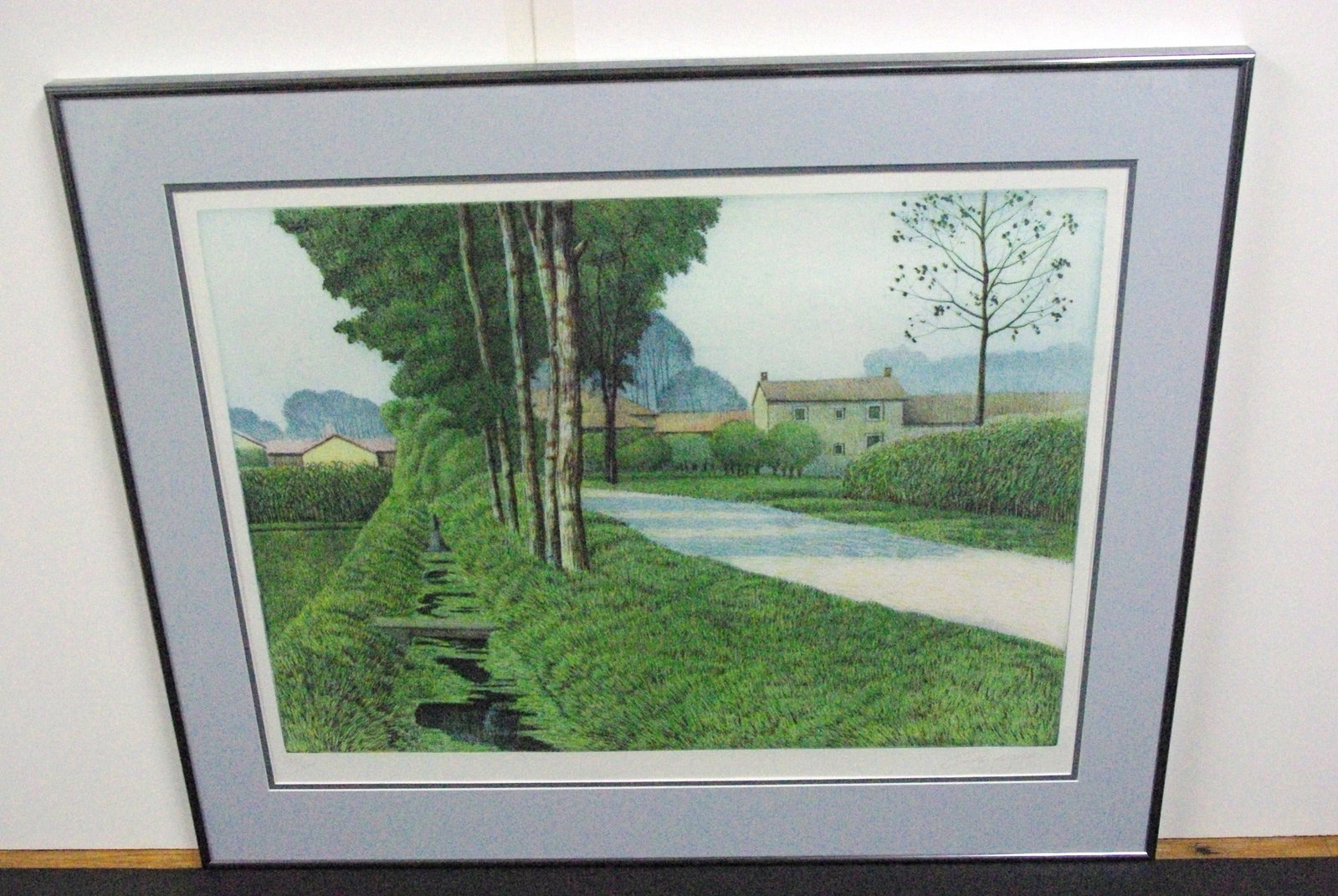 Oliviero Masi "Green Field with Bridge and Walking Path" Signed limited edition etching (1 of 3)