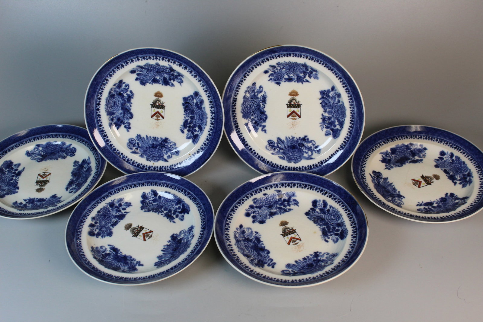 Six Chinese Blue and White Armorial Fitzhugh Porcelain Dishes (1 of 9)
