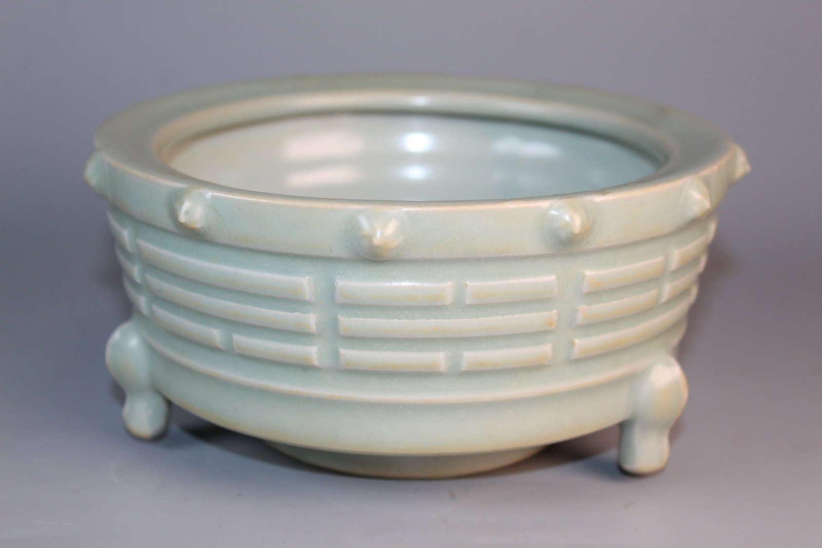 Chinese Longquan Celadon Glaze Incense Burner: Chinese Longquan Celadon Glaze Incense Burner. Diam 6.25" H 3".